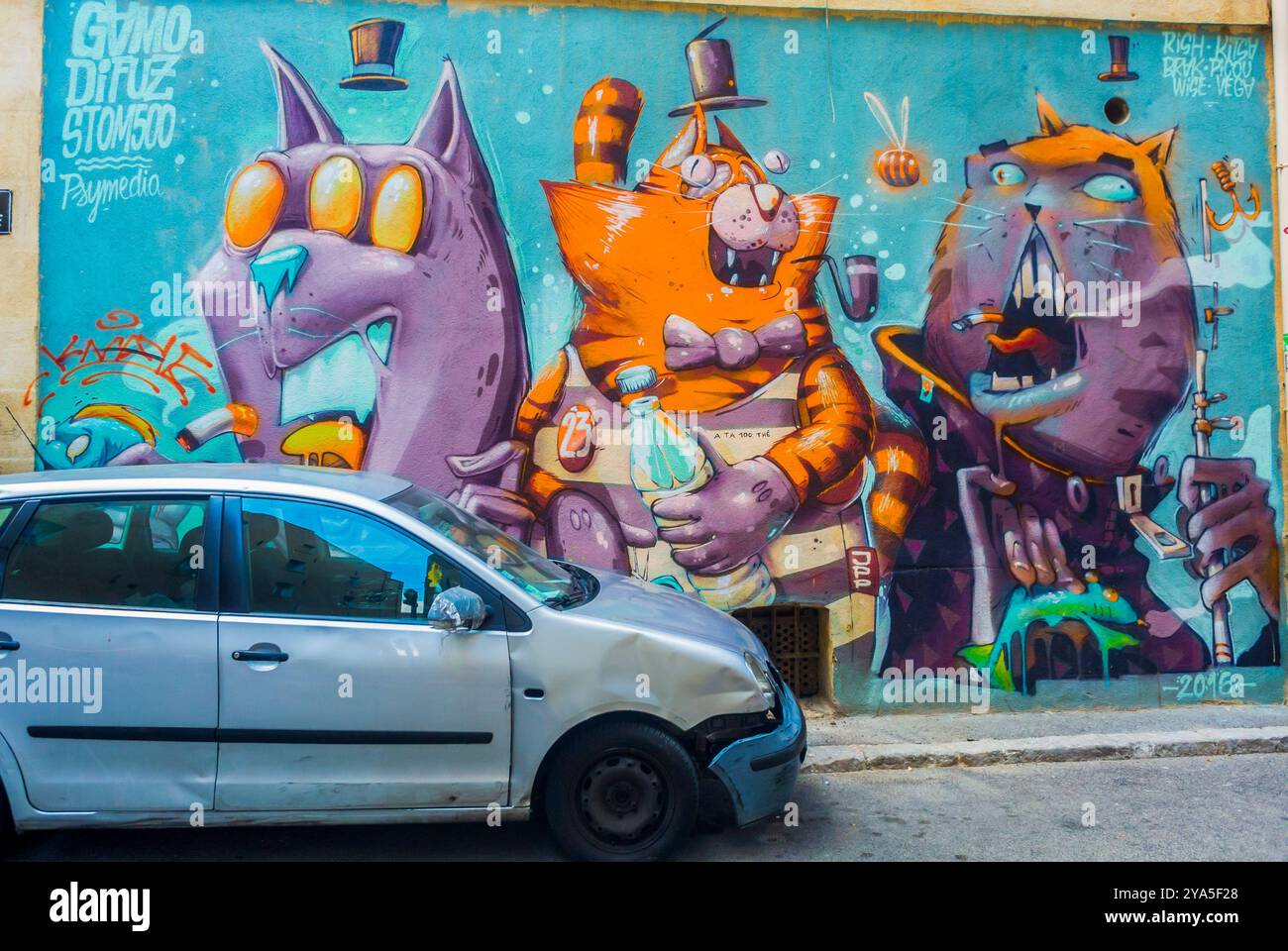 Marseille, FRANCE, vieille ville, Street Art, scènes de rue, vieux quartier, 'le panier » murale art mural 20ème siècle Banque D'Images