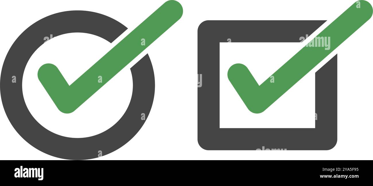 Jeu d'icônes de cases à cocher rondes et carrées. Sélection. Vecteur modifiable. Illustration de Vecteur