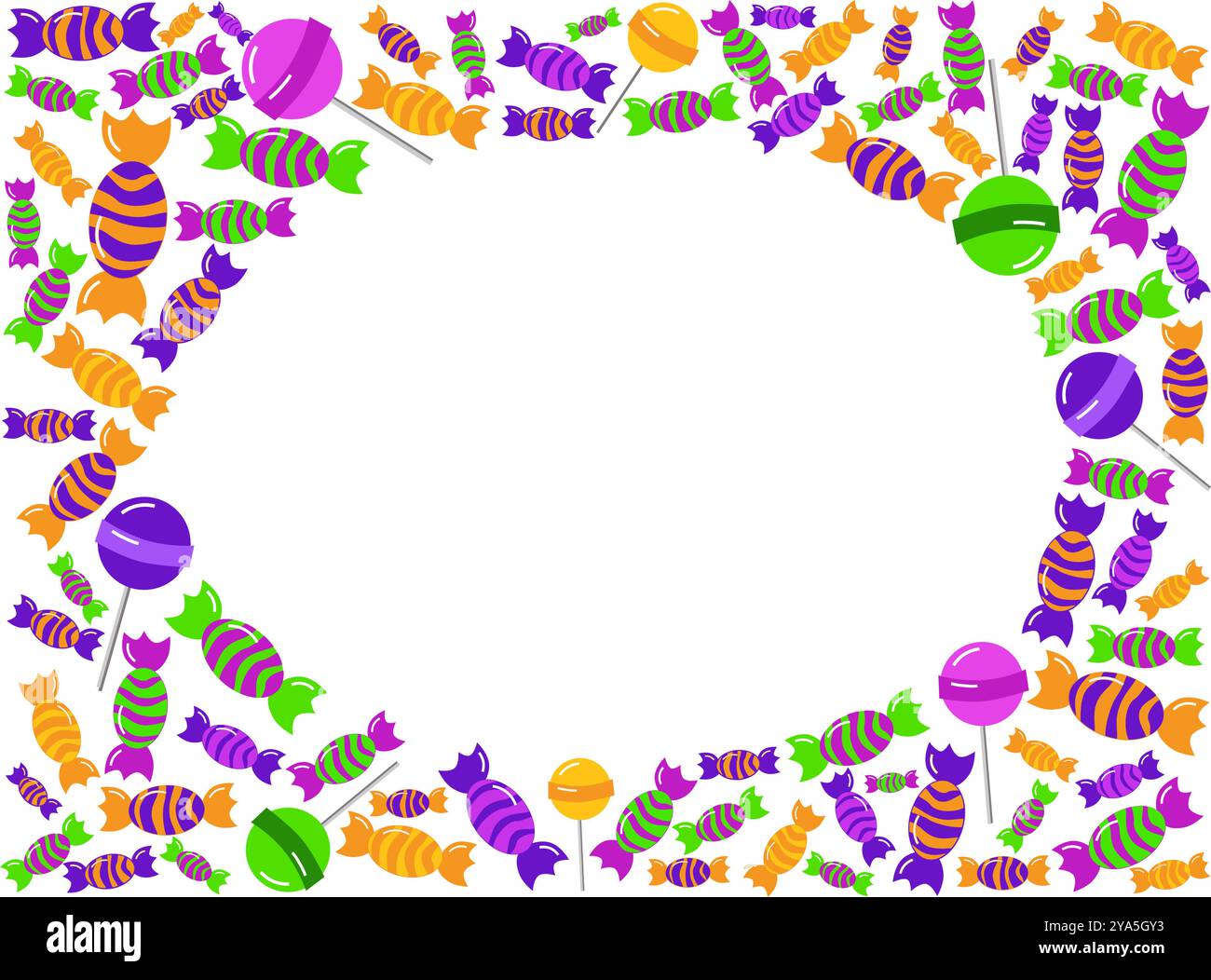 Cadre de modèle ovale dans un rectangle pour le texte. cadre rond fait de bonbons et bonbons et de lollypops . Carte pour la bonne journée sucrée et Halloween. V Illustration de Vecteur