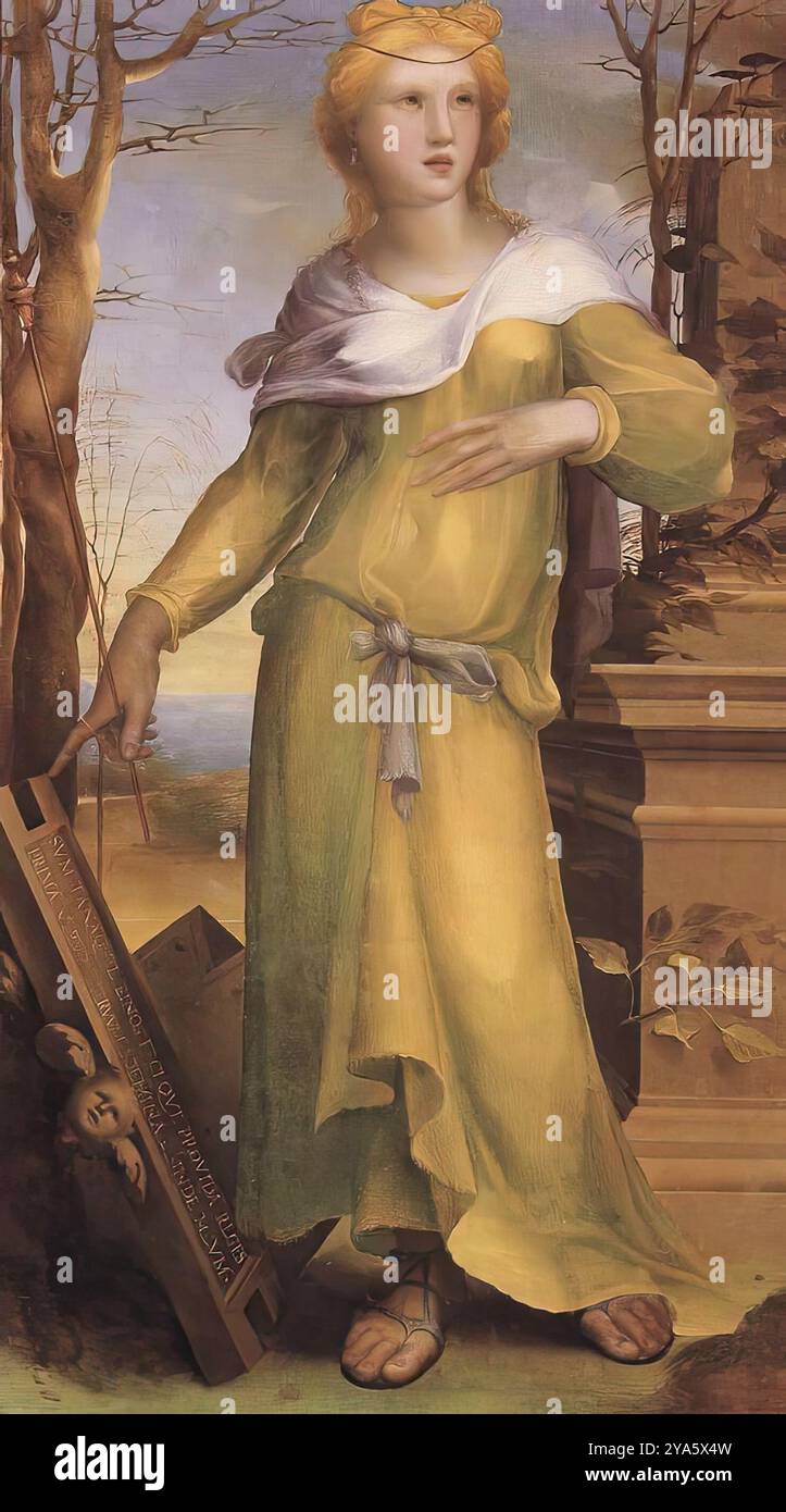 BECCAFUMI, Domenico (né vers 1486, Castel Monaperto, d. 1551, Sienne) Tanaquil 1519 huile sur bois, 92 x 53 cm National Gallery, Londres le tableau représente Tanaquil, l'épouse du roi Tarquinius Priscus qui a préparé le couronnement de Servius Tullius. Il appartient à la série représentant des femmes célèbres, et exécuté pour le Palazzo Petrucci à Sienne. --- mots-clés : ------------- Auteur : BECCAFUMI, Domenico titre : Tanaquil chronologie : 1501-1550 École : italienne forme : peinture type : mythologique Banque D'Images