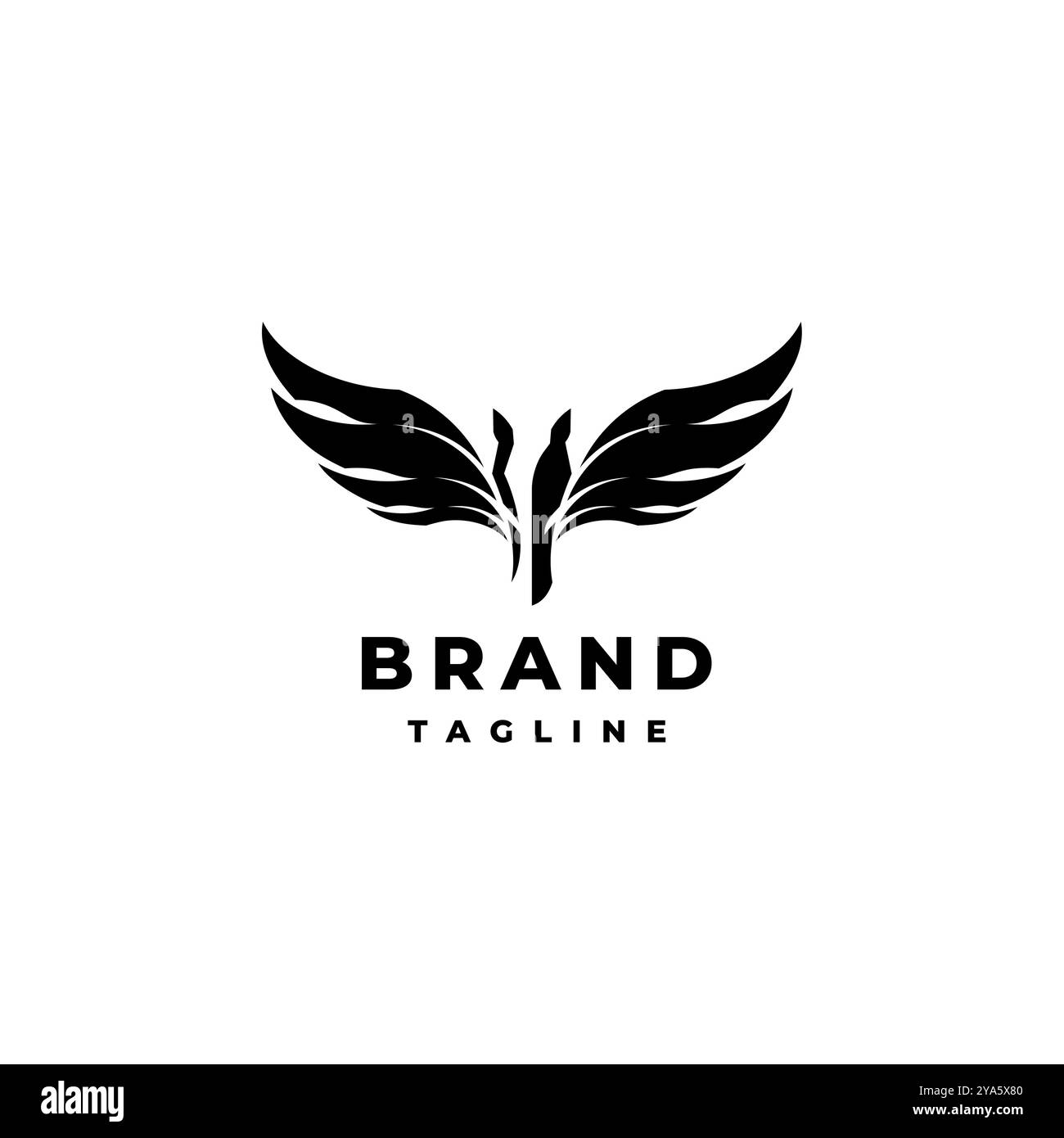 Logo de cheval céleste ailé. Symbole cheval céleste noir avec deux ailes réparties sur les côtés. Convient aux entreprises automobiles, Fitness to Sports. Illustration de Vecteur