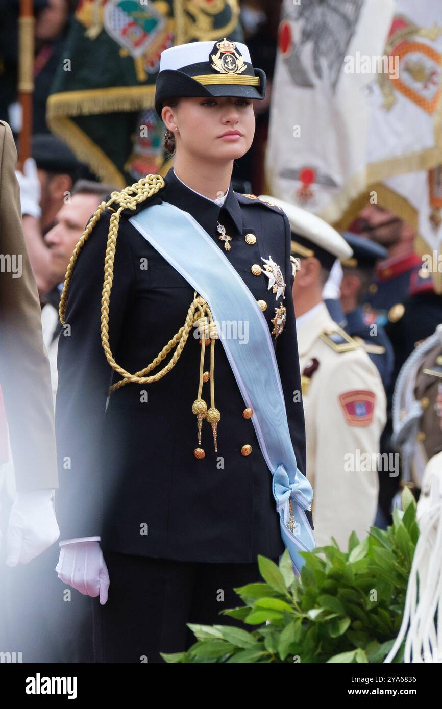 Madrid, Espagne. 12 octobre 2024. La princesse héritière Leonor d'Espagne assiste au défilé militaire de la fête nationale le 12 octobre 2024 à Madrid, Espagne (photo d'Oscar Gonzalez/Sipa USA) crédit : Sipa USA/Alamy Live News Banque D'Images