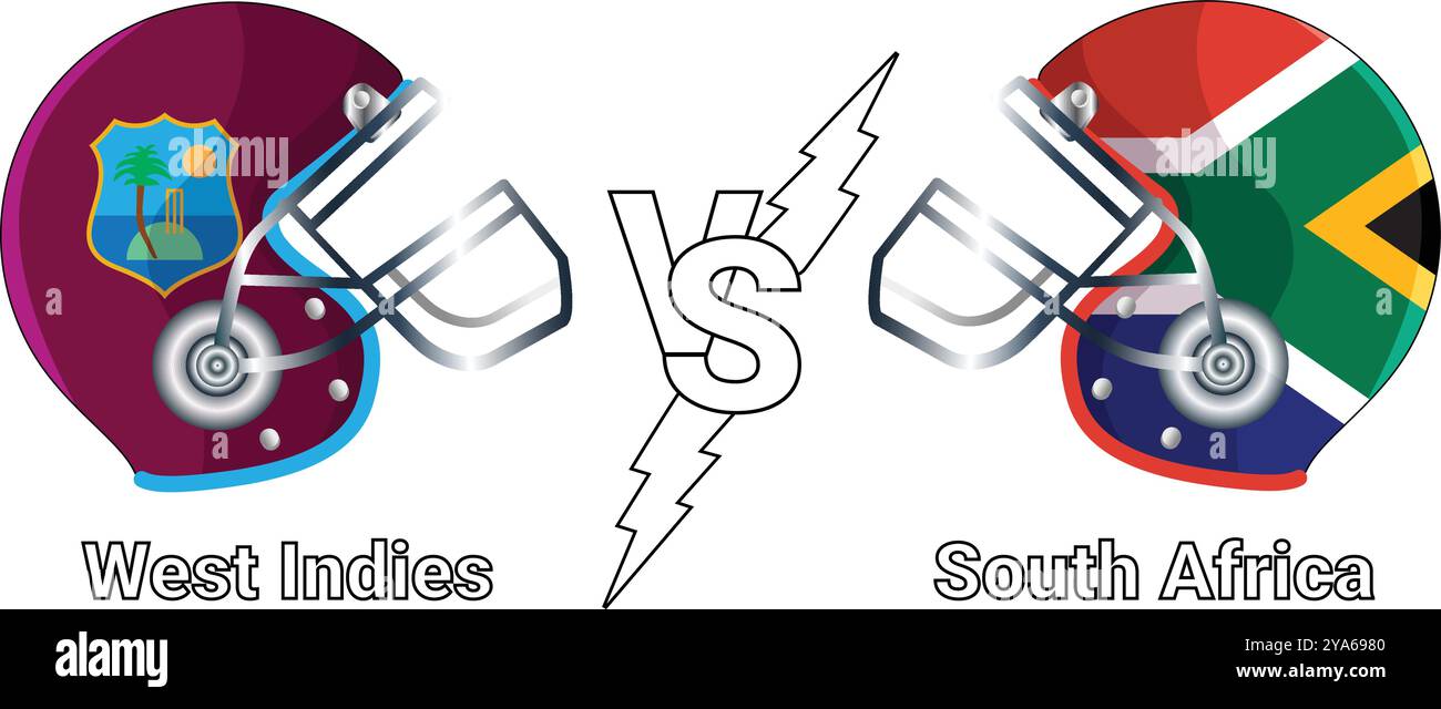 West Indies vs Afrique du Sud 3d illustration vecteur drapeaux sur casque de cricket pour versus match avec fond transparent Illustration de Vecteur