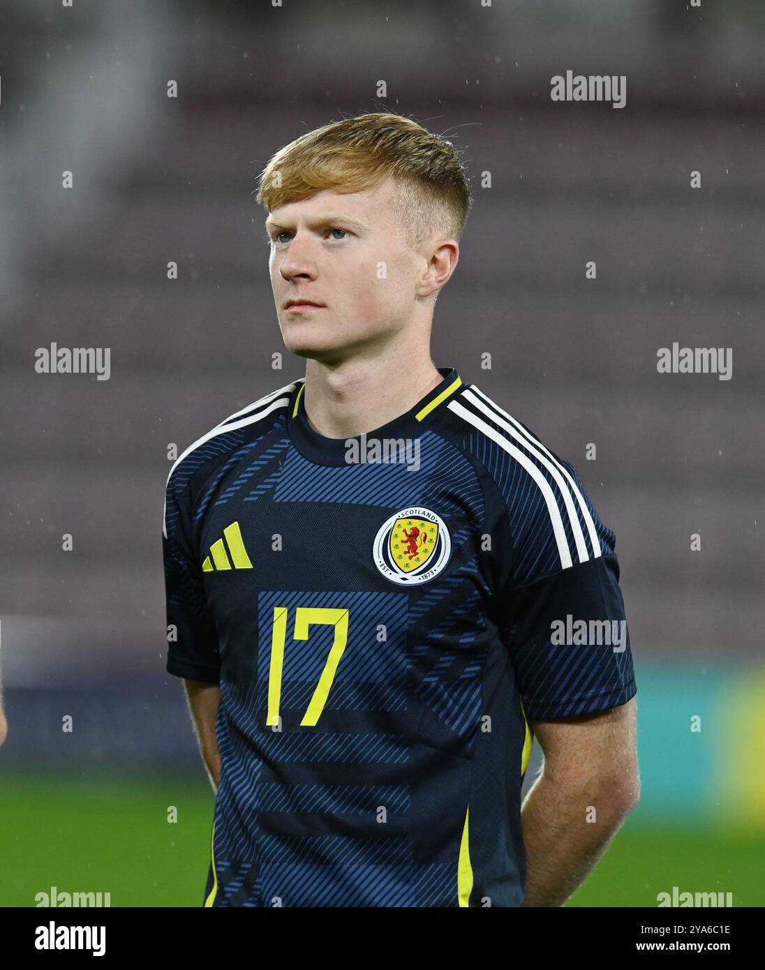 Tynecastle Park, Édimbourg, Royaume-Uni. 11 octobre 2024. UEFA Under-21 Championship Qualifying Scotland v Belgium Lyall Cameron of Scotland Under 21s & Dundee Credit : eric mccowat/Alamy Live News Banque D'Images