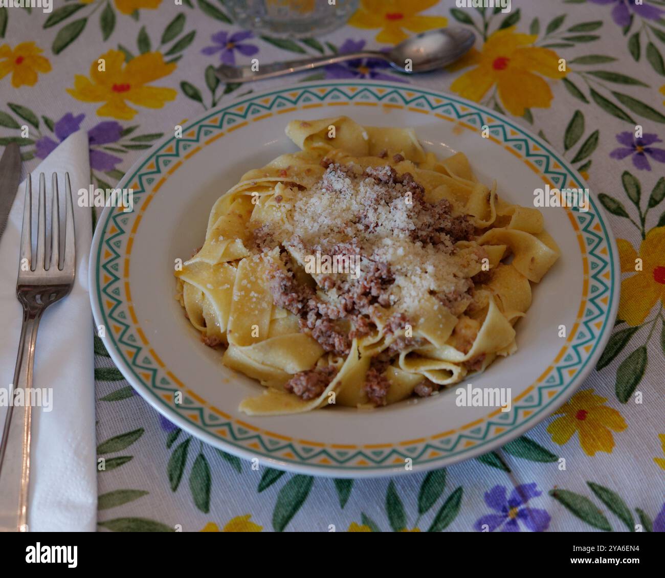 Plat de pâtes tagliatelles avec viande et parmesan Banque D'Images