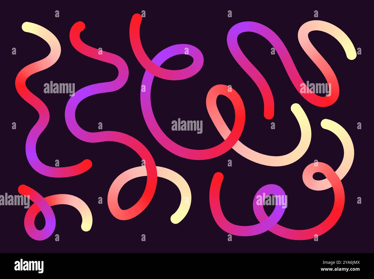 Dégradés de couleur néon. Bande de gribouillage avec éléments ondulés. Abstrait organique dynamique colorée Sforms sur fond sombre Illustration de Vecteur