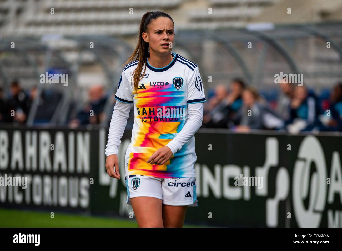 Maelle Garbino de Paris FC lors du championnat de France, Arkema premier Ligue match de football entre Paris FC et le stade de Reims le 12 octobre 2024 au stade Sébastien Charlety à Paris Banque D'Images