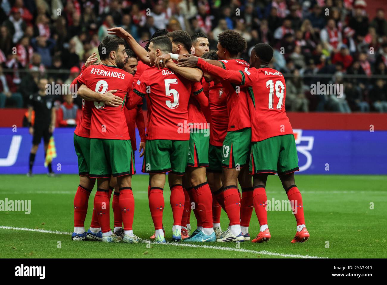 Varsovie, Pologne. 12 octobre 2024. Football 2024 2025 UEFA Nations League Pologne vs Potrugal op : CÉLÉBRATION DES BUTS DE L'ÉQUIPE NATIONALE DE FOOTBALL DU PORTUGAL crédit : Konrad Swierad/Alamy Live News Banque D'Images