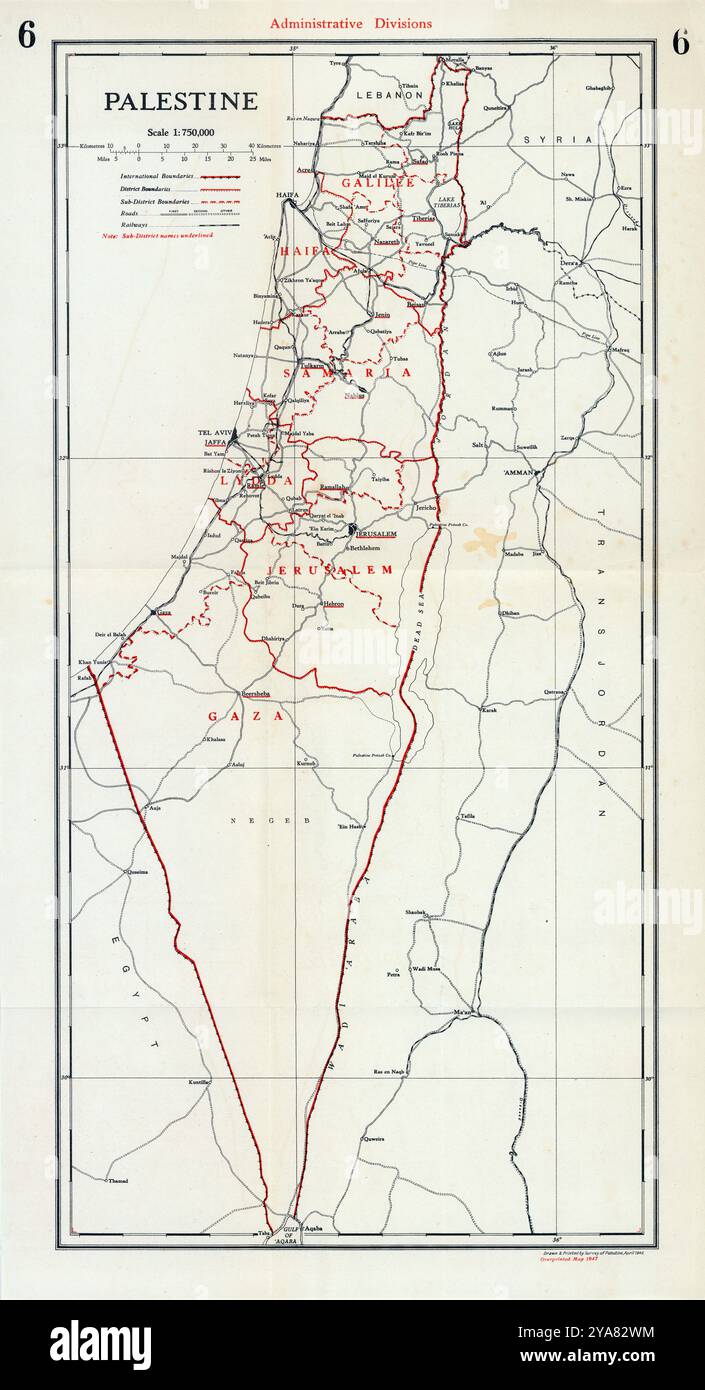 Carte de Palestine - divisions administratives, Un recueil de dix cartes et d'une carte, soumis à la Conférence des Nations Unies sur les droits de l'homme en 1947 Banque D'Images