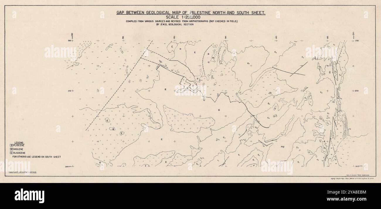 Carte géologique de la Palestine. Stratigraphie par G.S. Blake (3 de 3) 1949 Banque D'Images