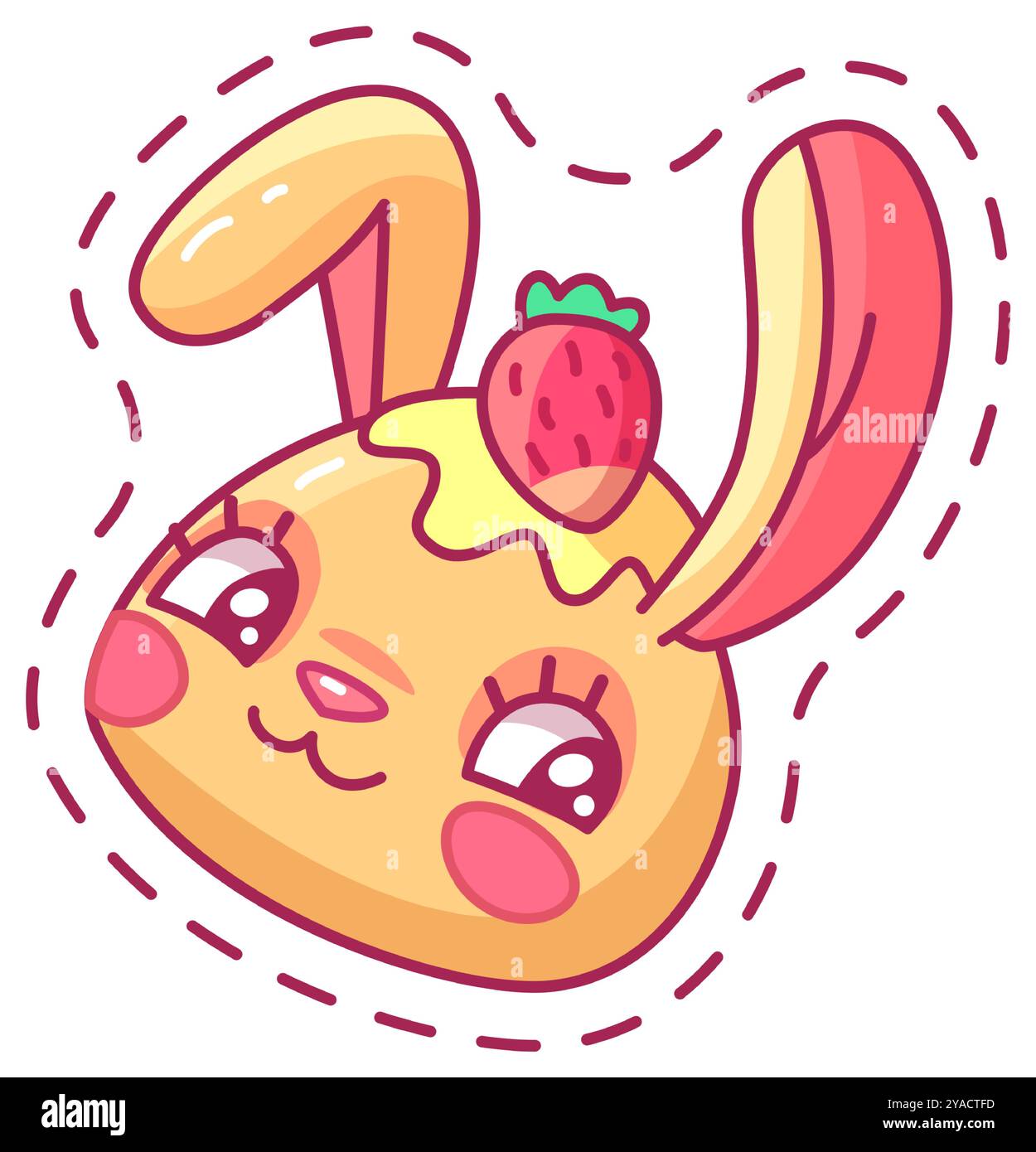 Un personnage de lapin de dessin animé dynamique présente un visage adorable et une garniture de fraise sur un fond coloré joyeux idéal pour les thèmes des enfants Illustration de Vecteur