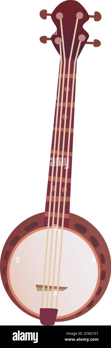 Cette illustration présente un banjo traditionnel caractérisé par son corps circulaire et son long cou. Le design met en évidence le savoir-faire artisanal de ceci Illustration de Vecteur