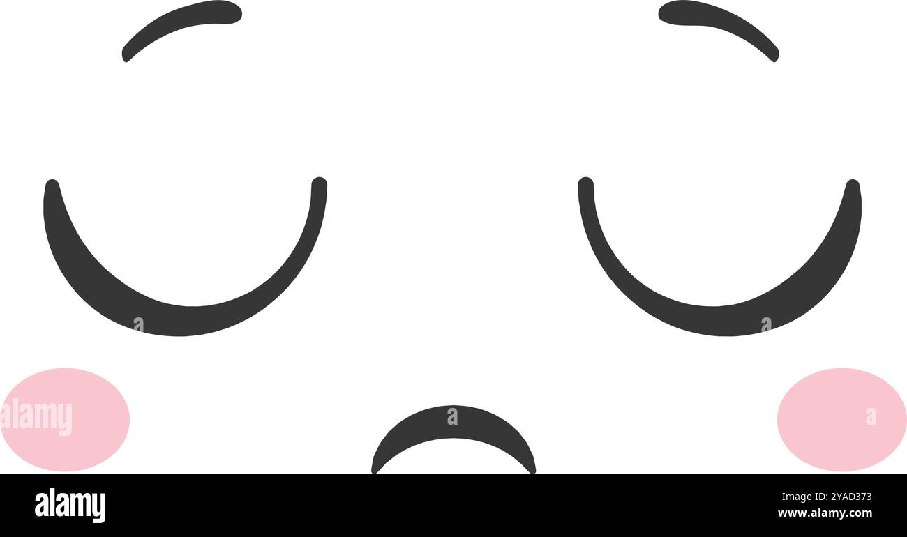 Cette illustration présente un visage triste minimaliste avec les yeux fermés et les joues roses placées sur un fond blanc Uni transmettant une sensation de Illustration de Vecteur