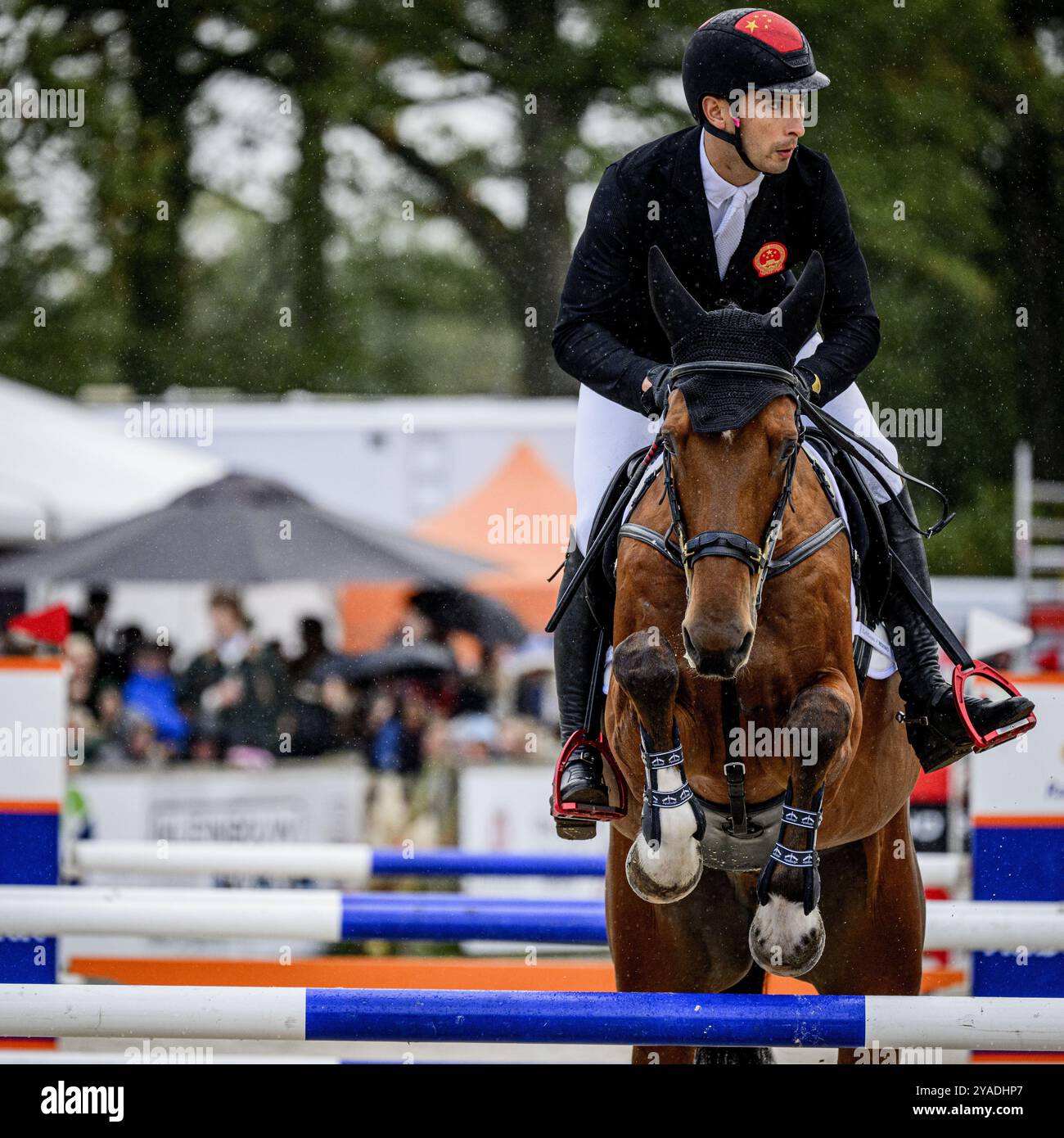 BOOKELO - Alex Hua Tian (CHN) sur Poseidons Admiral lors du test de saut à la 53ème édition de Military Boekelo-Enschede dans et autour de Het Teesinkbos. Le Boekelo-Enschede militaire compte comme la finale de la Coupe des Nations FEI Eventing, mais est aussi la compétition du titre national. ANP EMIEL MUIDERMAN Banque D'Images