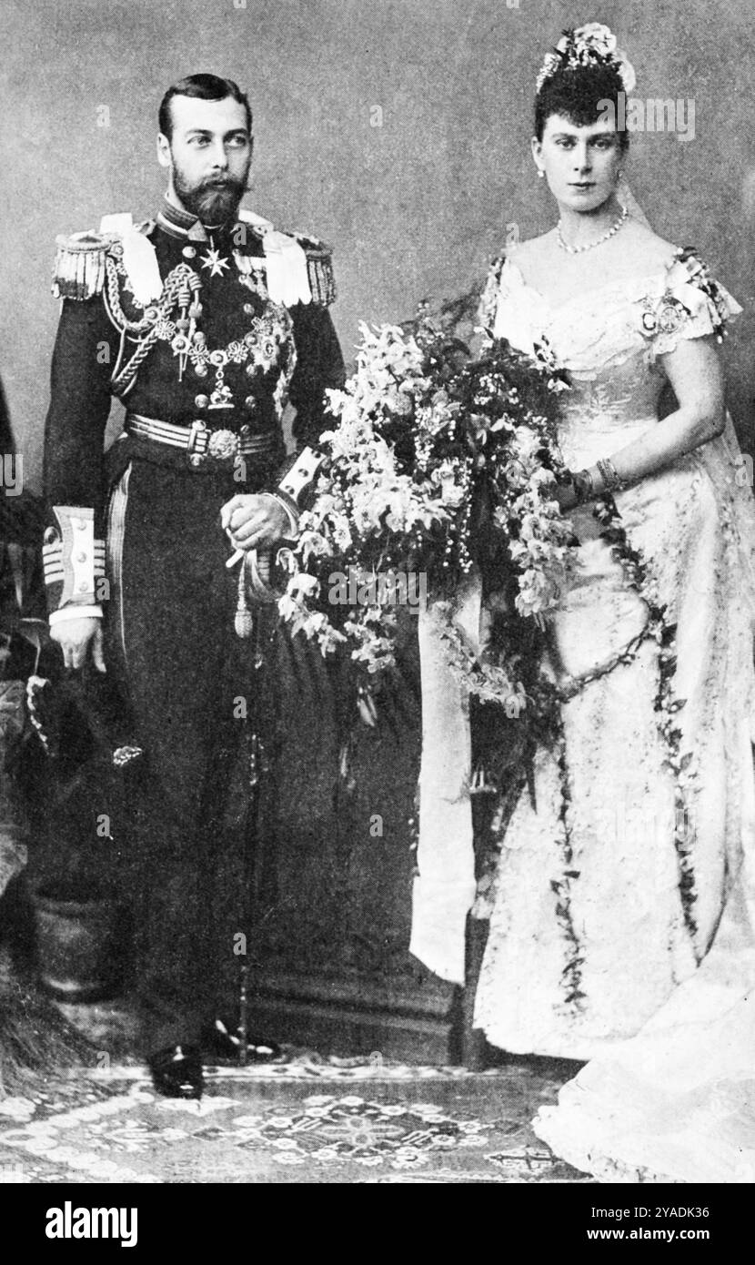 Mariage du Prince George et de la Princesse Mary, le 6 juillet 1893. Par W. & D. Downey. Le futur roi George V et la reine Mary le jour de leur mariage, le 6 juillet 1893. Banque D'Images