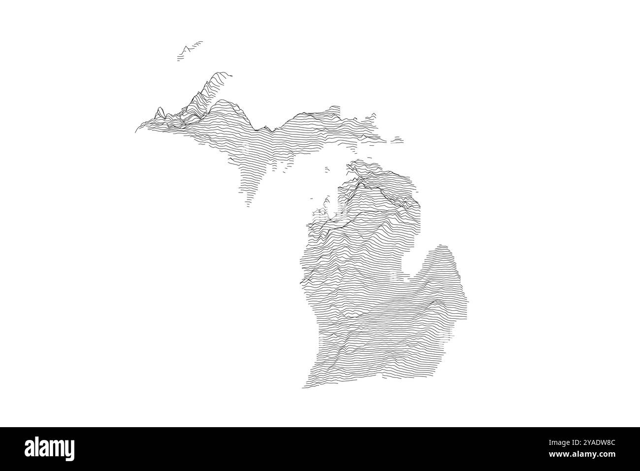 Carte de la ligne de crête du Michigan représentant diverses topographies façonnées par les grands Lacs et l'activité glaciaire Illustration de Vecteur