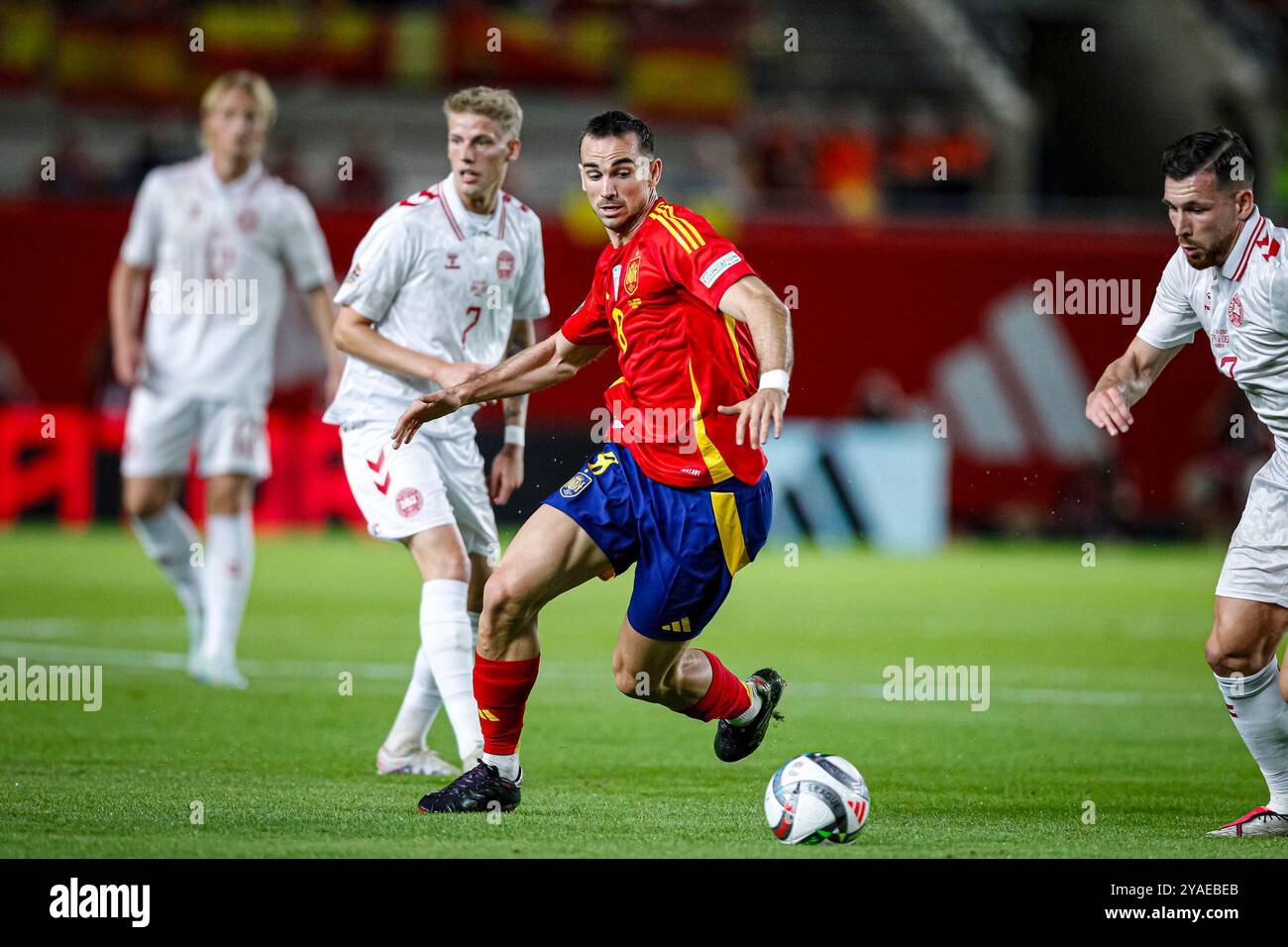 Murcie, Espagne. 12 octobre 2024. Match de football de l'UEFA Nations League 3 groupe d, entre les équipes nationales d'Espagne et du Danemark au stade Enrique Roca de Murcie, Espagne. © ABEL F. ROS Banque D'Images