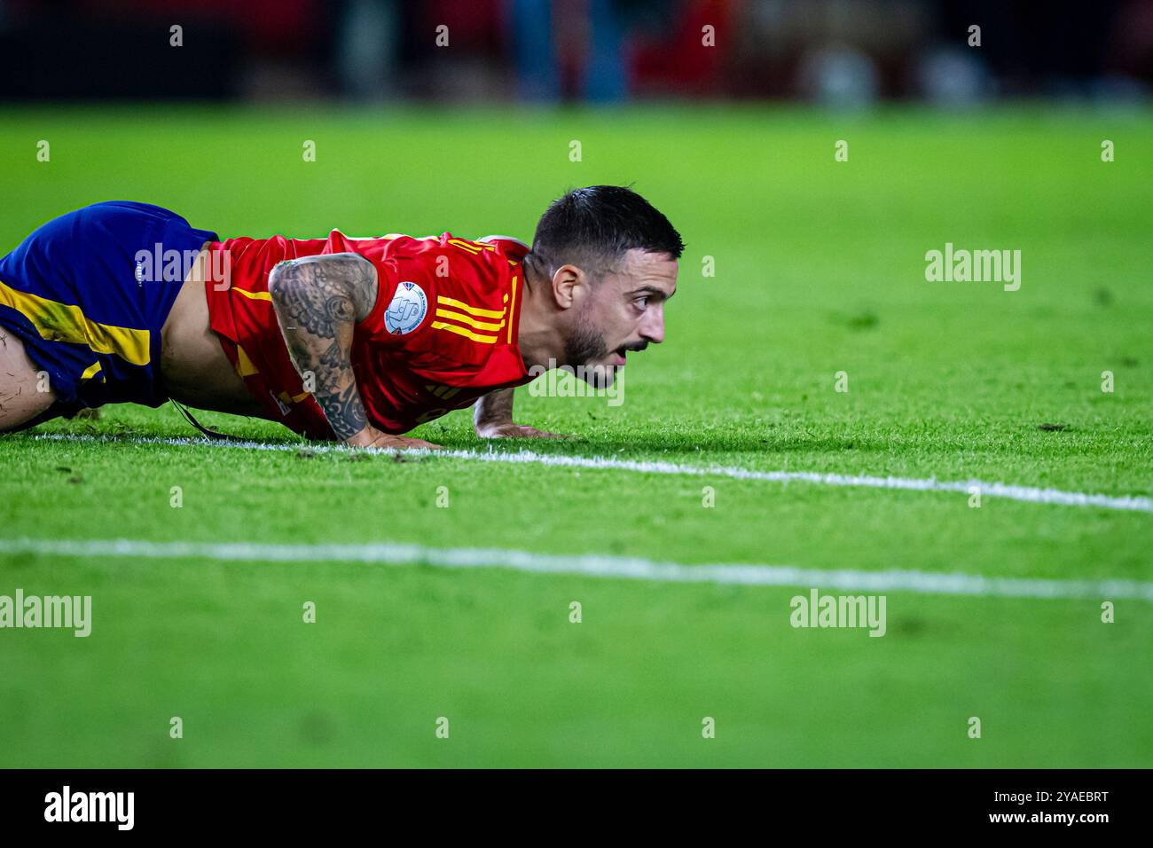 Murcie, Espagne. 12 octobre 2024. Match de football de l'UEFA Nations League 3 groupe d, entre les équipes nationales d'Espagne et du Danemark au stade Enrique Roca de Murcie, Espagne. © ABEL F. ROS Banque D'Images