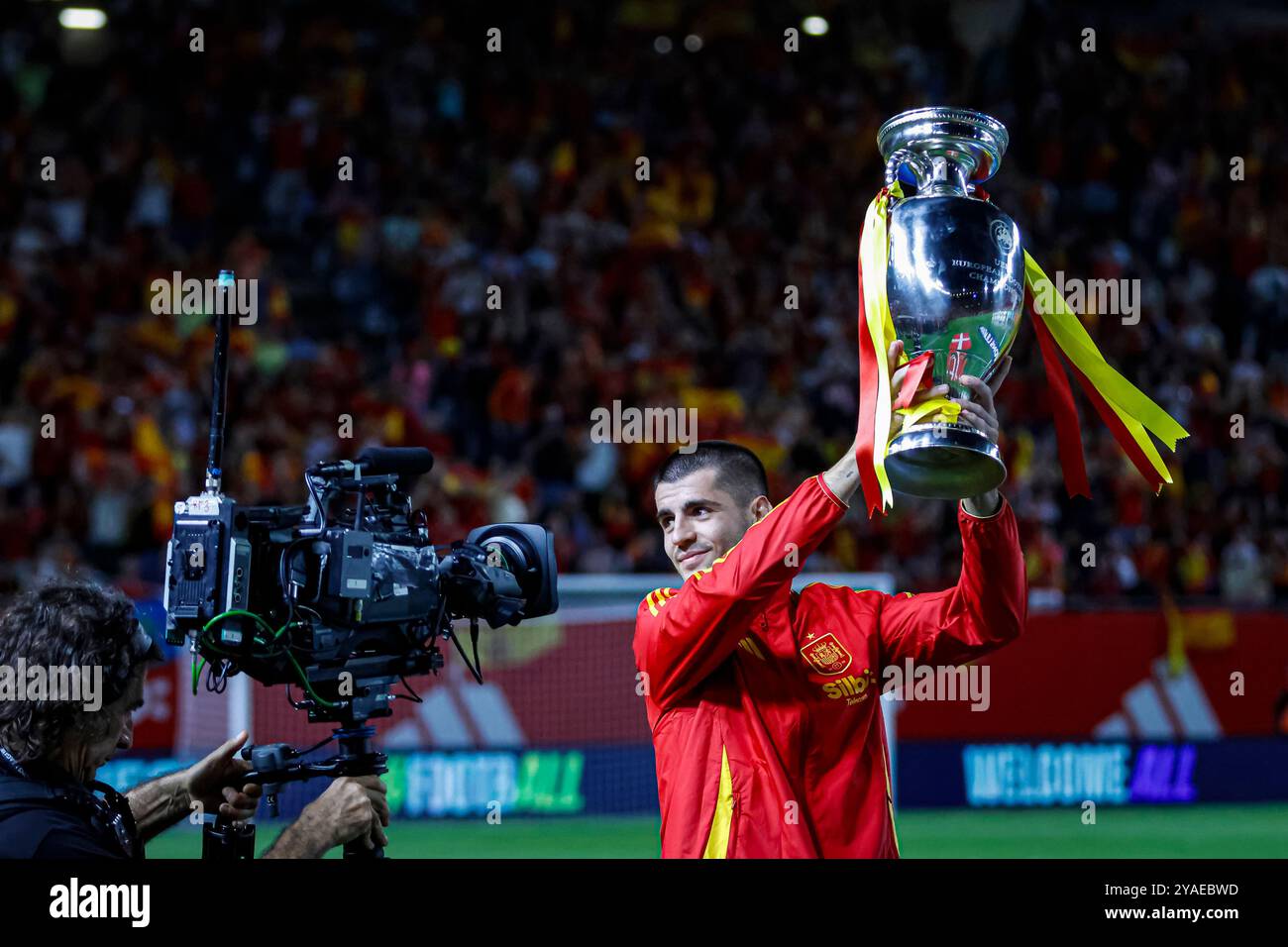 Murcie, Espagne. 12 octobre 2024. Match de football de l'UEFA Nations League 3 groupe d, entre les équipes nationales d'Espagne et du Danemark au stade Enrique Roca de Murcie, Espagne. © ABEL F. ROS Banque D'Images