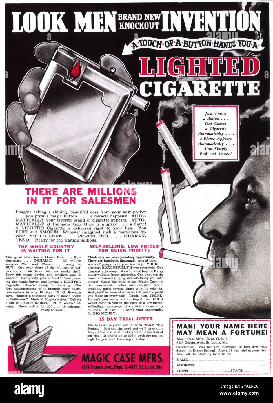 1933 publicité pour allume-cigare des fabricants Magic case Banque D'Images