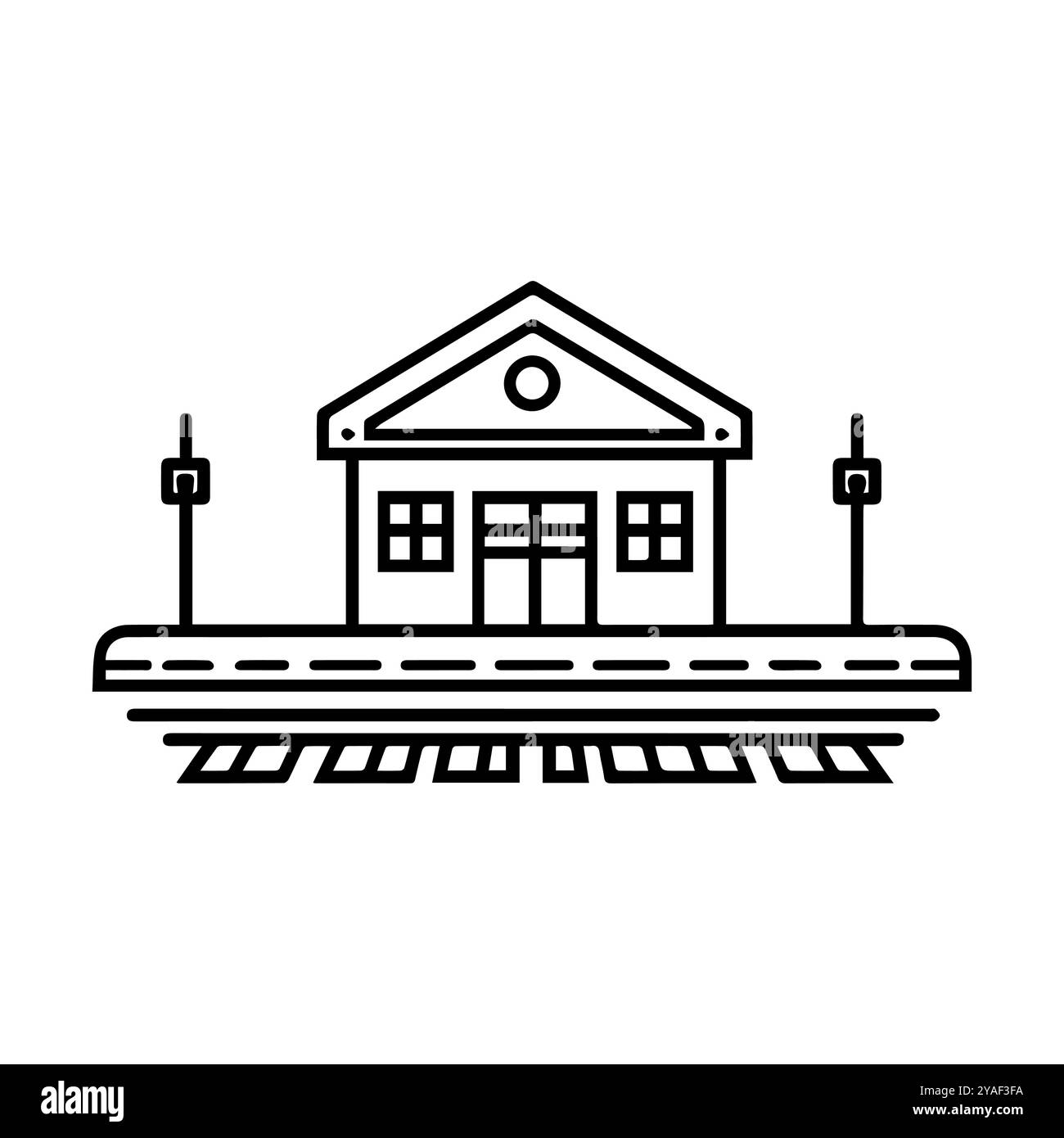 icône de gare ou symbole de ligne moderne. Dessin au trait vectoriel et conception d'icône avec contour audacieux. Noir et blanc Pixel Perfect symbole minimaliste isola Illustration de Vecteur