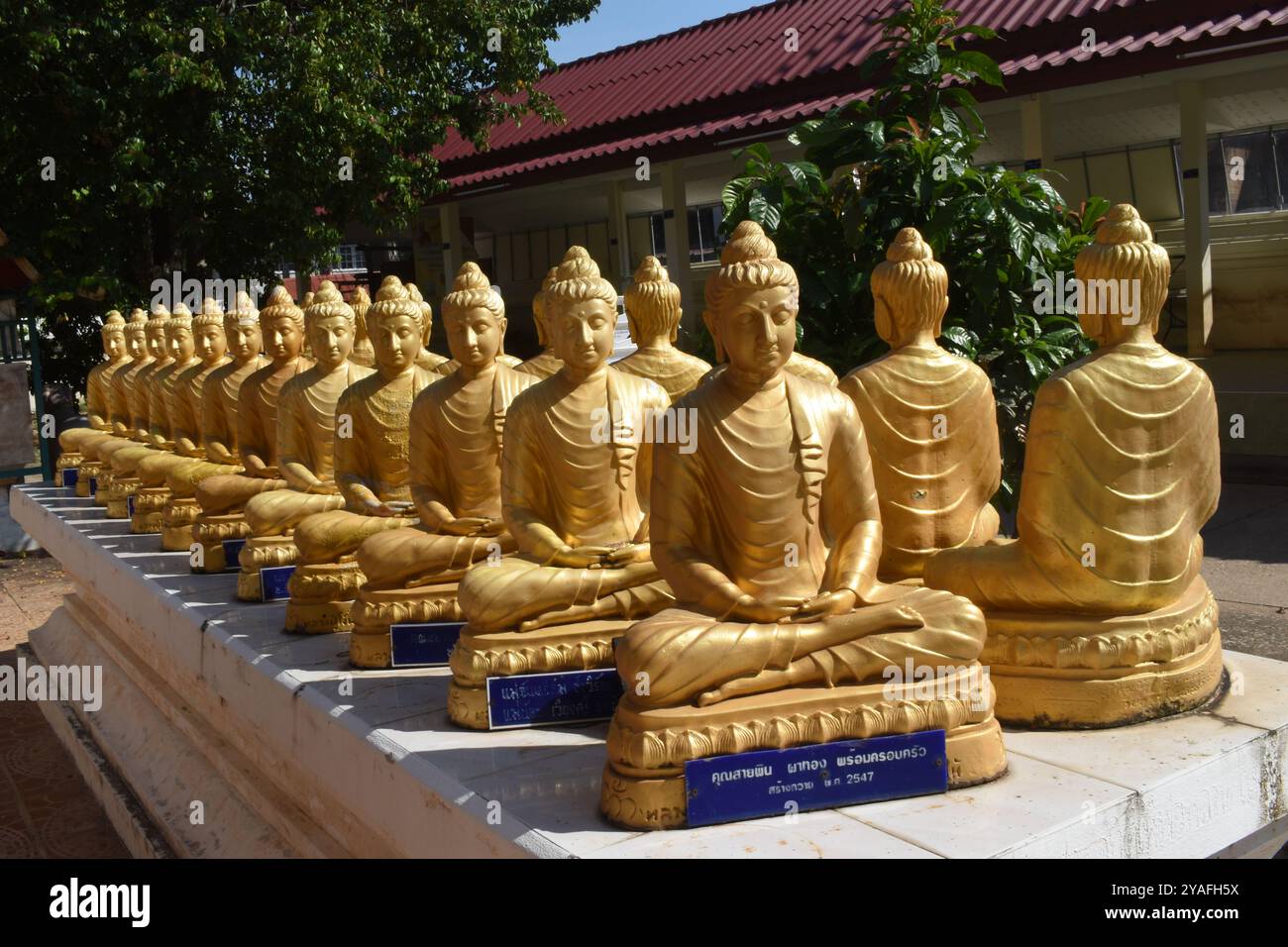 Wat Chetawan, Parade des statues de Bouddha, Phrae, Thaïlande Banque D'Images