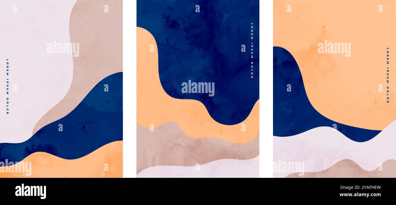 trois affiches aquarelles courbes dans le vecteur de style minimal Illustration de Vecteur