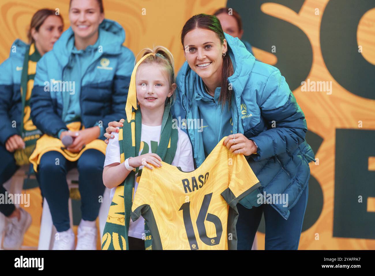 MELBOURNE, AUSTRALIE, 11 JUILLET : Hayley Raso, de l'Australie, à la Coupe du monde féminine Matildas annonce et présentation à Federation Square on Banque D'Images