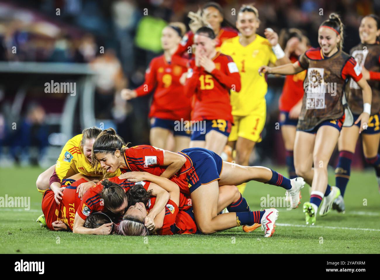 SYDNEY, AUSTRALIE, 20 AOÛT : les joueurs espagnols célèbrent leur victoire sur l'Angleterre en finale de la Coupe du monde féminine de la FIFA, Australie Nouvelle-Zélande 2023 à Stadi Banque D'Images