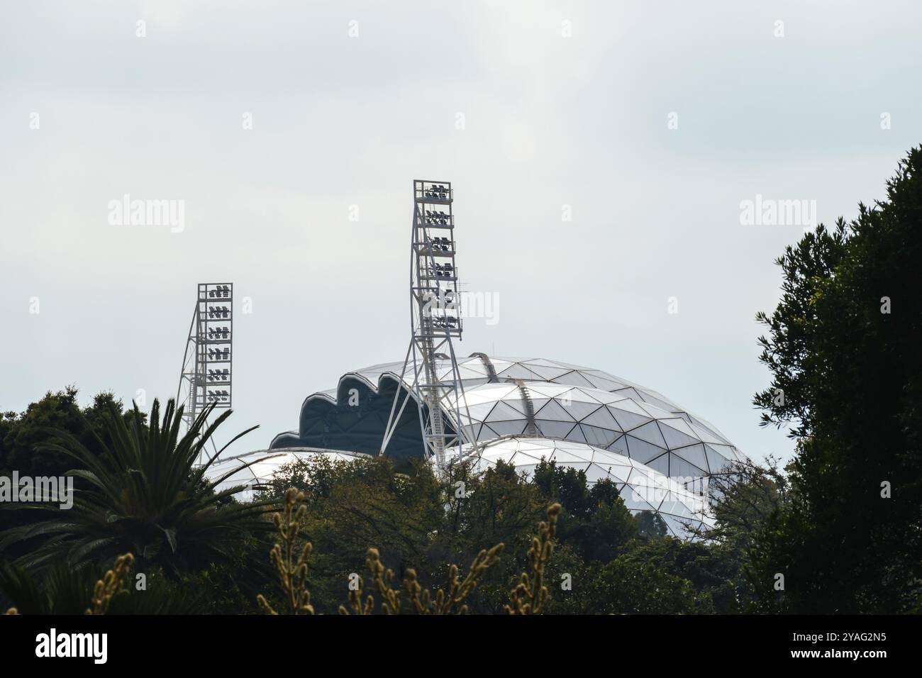 Stade AAMI Park vu des jardins botaniques royaux Victoria par un matin d'automne frais à Melbourne, Victoria, Australie, Océanie Banque D'Images