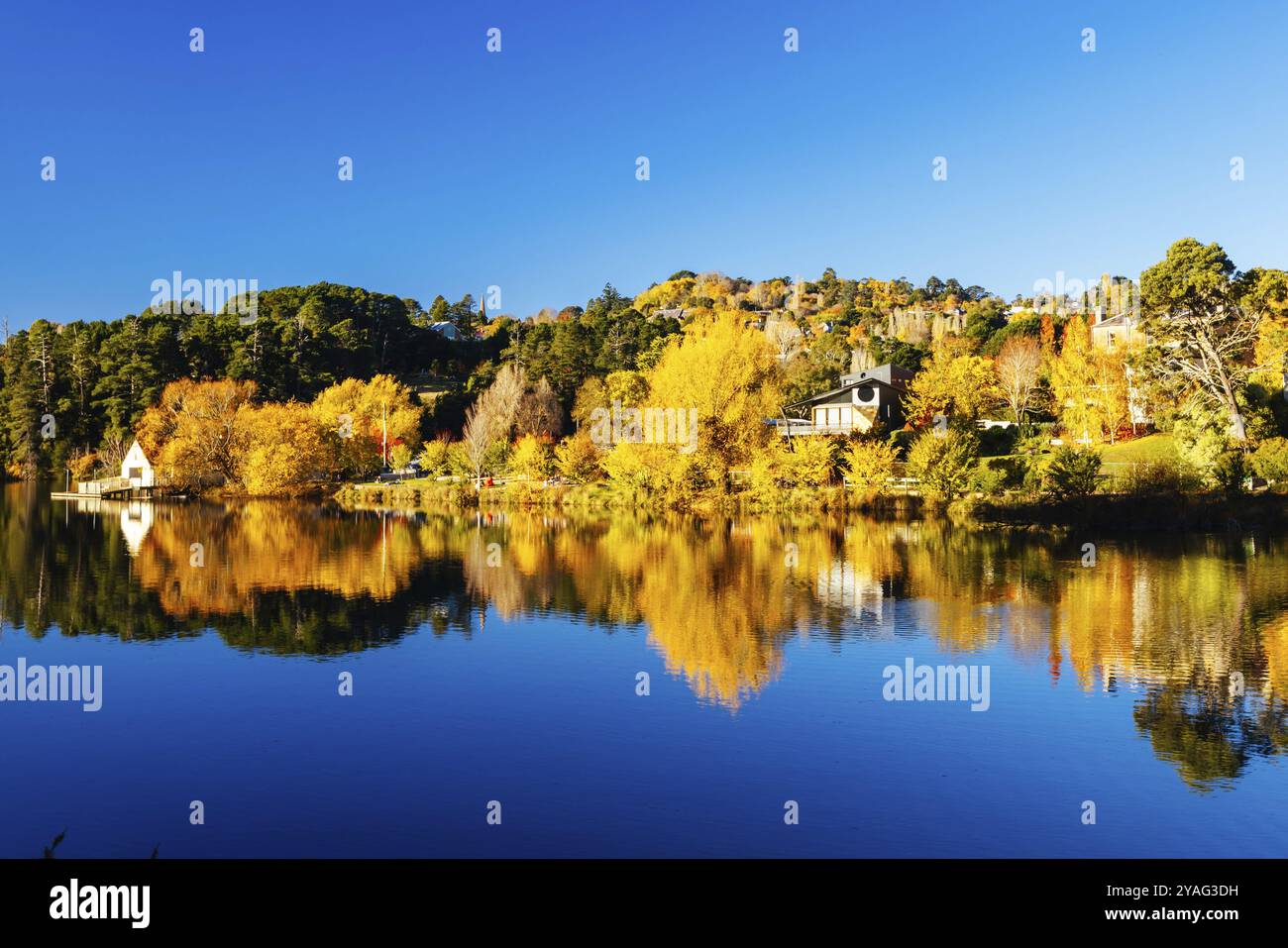 DAYLESFORD, AUSTRALIE, 12 MAI 2024 : paysage autour du lac Daylesford dans une fin d'après-midi d'automne fraîche à Daylesford, Victoria, Australie, Océanie Banque D'Images