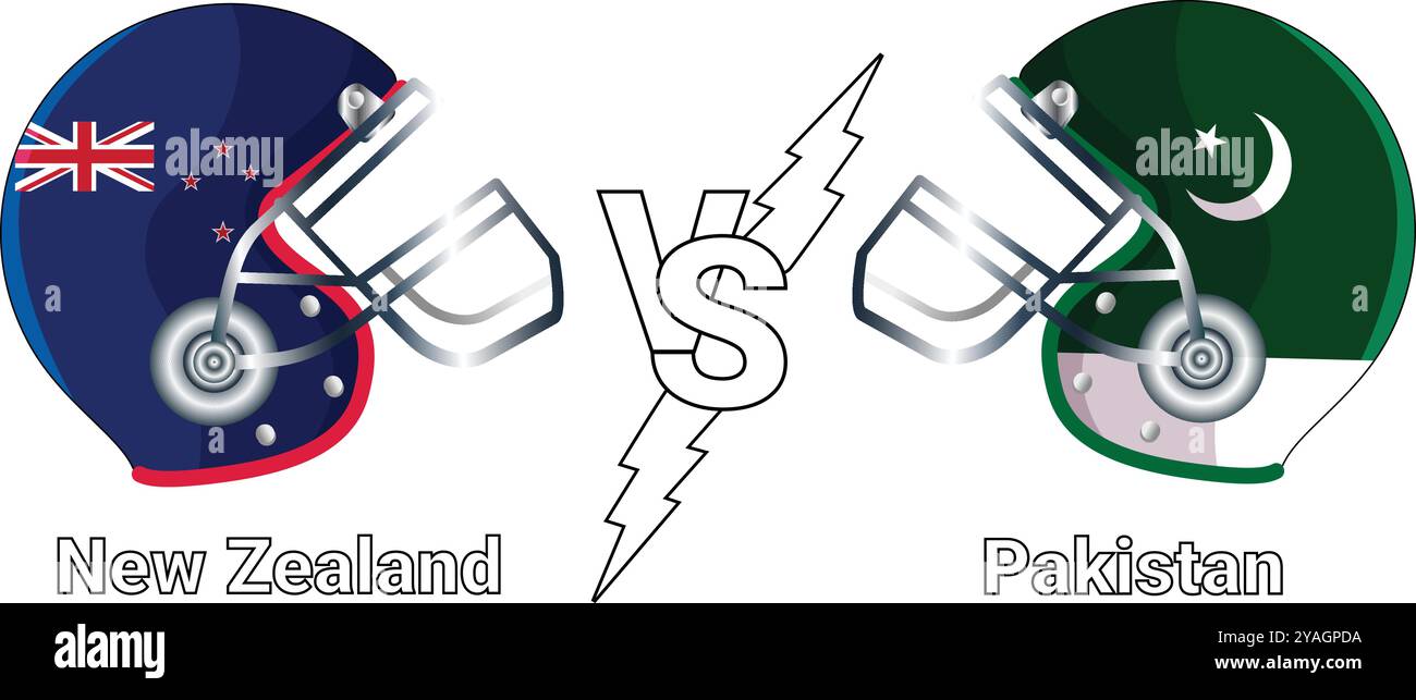 New Zealand vs Pakistan 3D illustration Vector drapeaux sur le casque de cricket pour versus match avec fond transparent Illustration de Vecteur