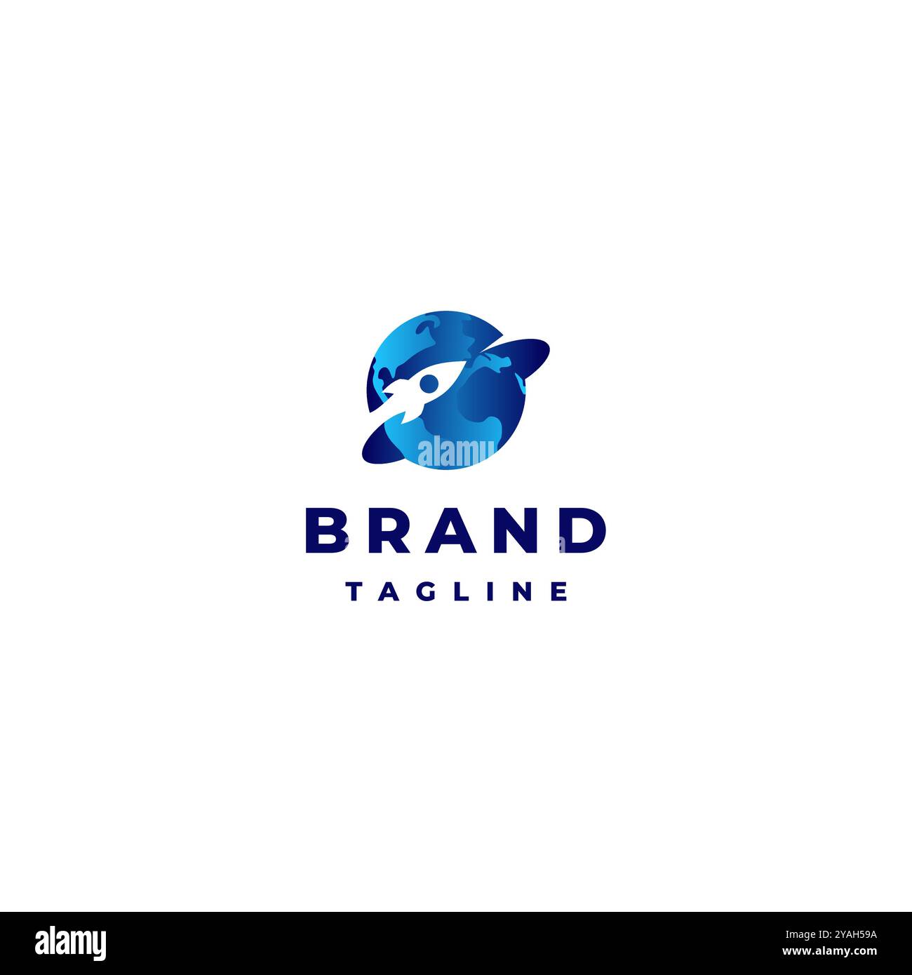 Conception du logo Rocket Around Blue Earth. Design de logo simple Rocket et Blue Earth. Illustration de Vecteur