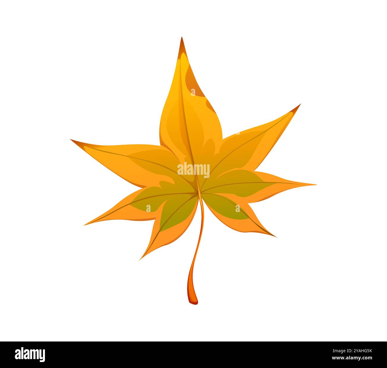 Feuille d'érable d'automne de dessin animé avec une couleur jaune et verte vibrante, capture l'essence de la saison d'automne, soulignant la transition de la nature automnale, évoquant des sentiments de chaleur saisonnière et de nostalgie Illustration de Vecteur