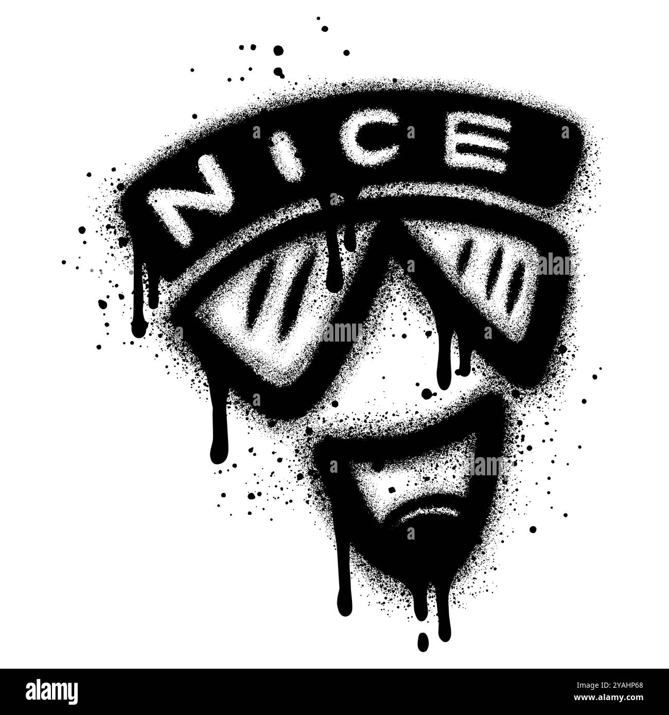 Émoticône graffiti Cool sourire visage avec lunettes de soleil isolé avec un fond blanc avec un joli texte. Illustration de Vecteur