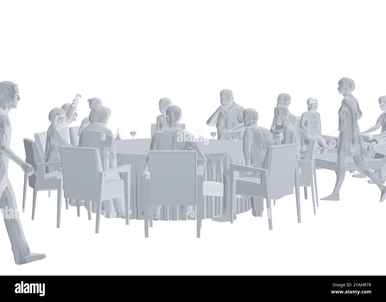 Modèle polygonal de personnes assises dans le restaurant sur des chaises et un canapé isolé sur fond blanc. Intérieur du restaurant. Vue en perspective. Vecteur illustr Illustration de Vecteur
