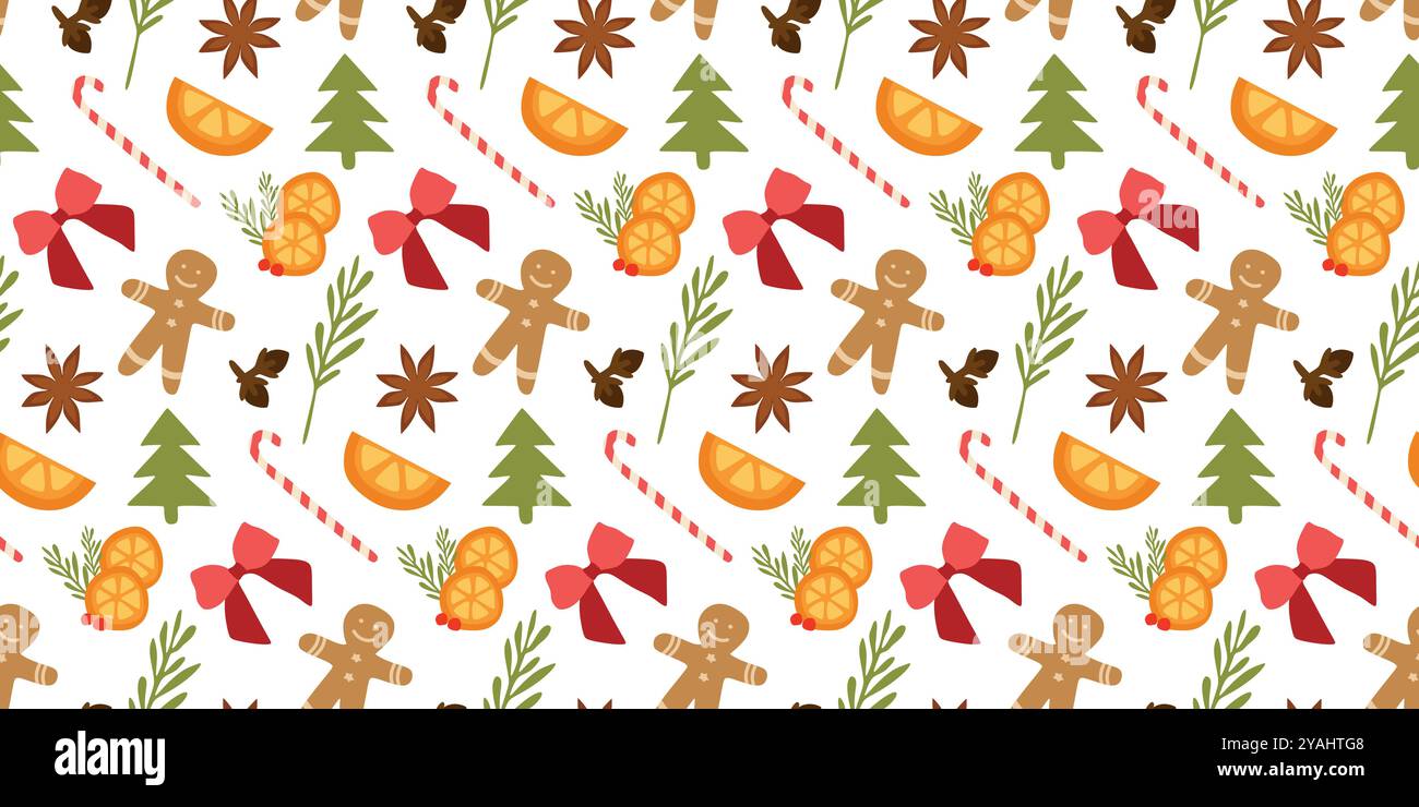 Motif sans couture de Noël. Modèle répétable de vacances de Noël et de nouvel an, texture d'éléments décoratifs plats vectoriels pour papier peint, emballage cadeau p Illustration de Vecteur