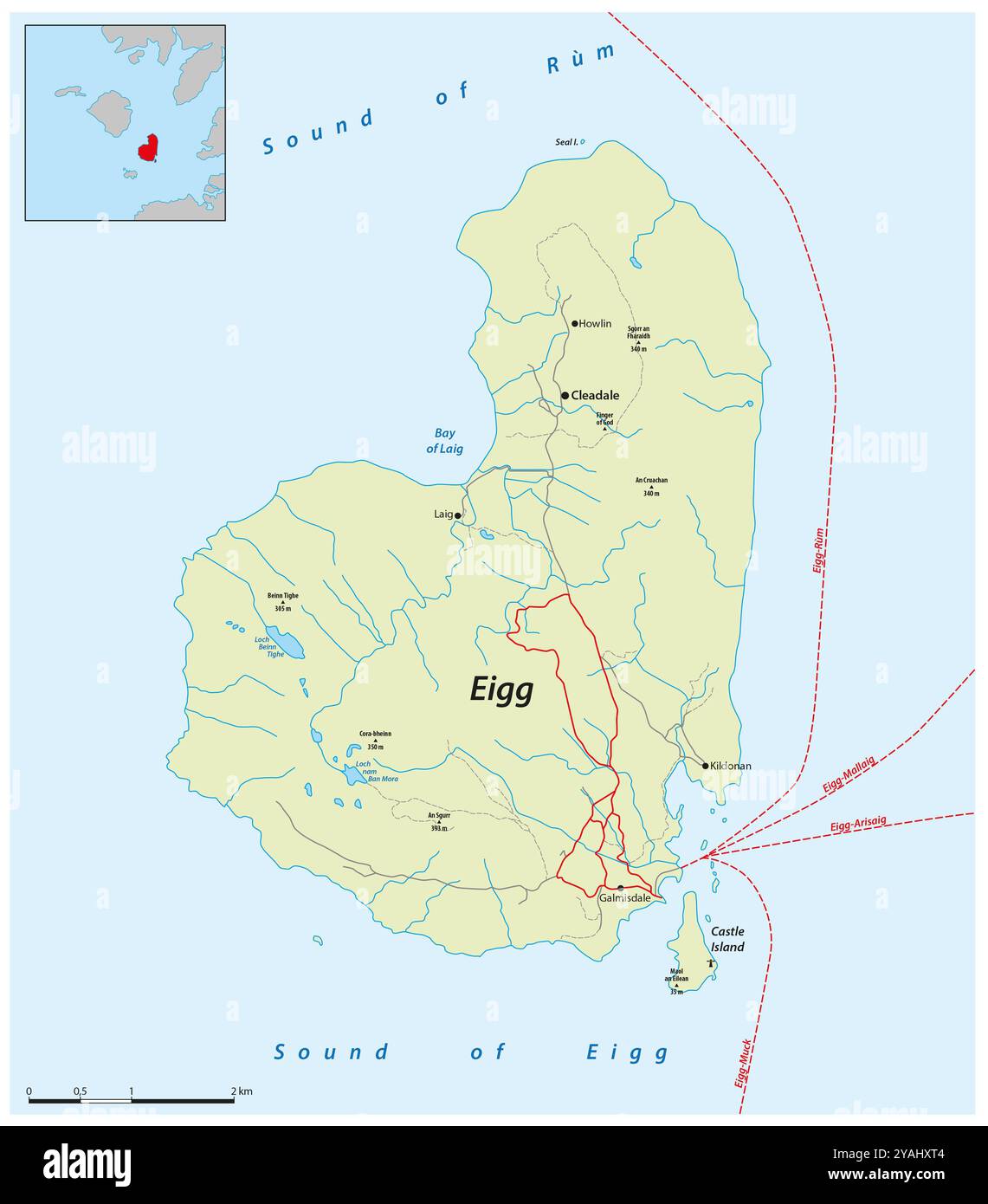 Carte de l'île écossaise d'Eigg, Hébrides intérieures, Écosse Banque D'Images