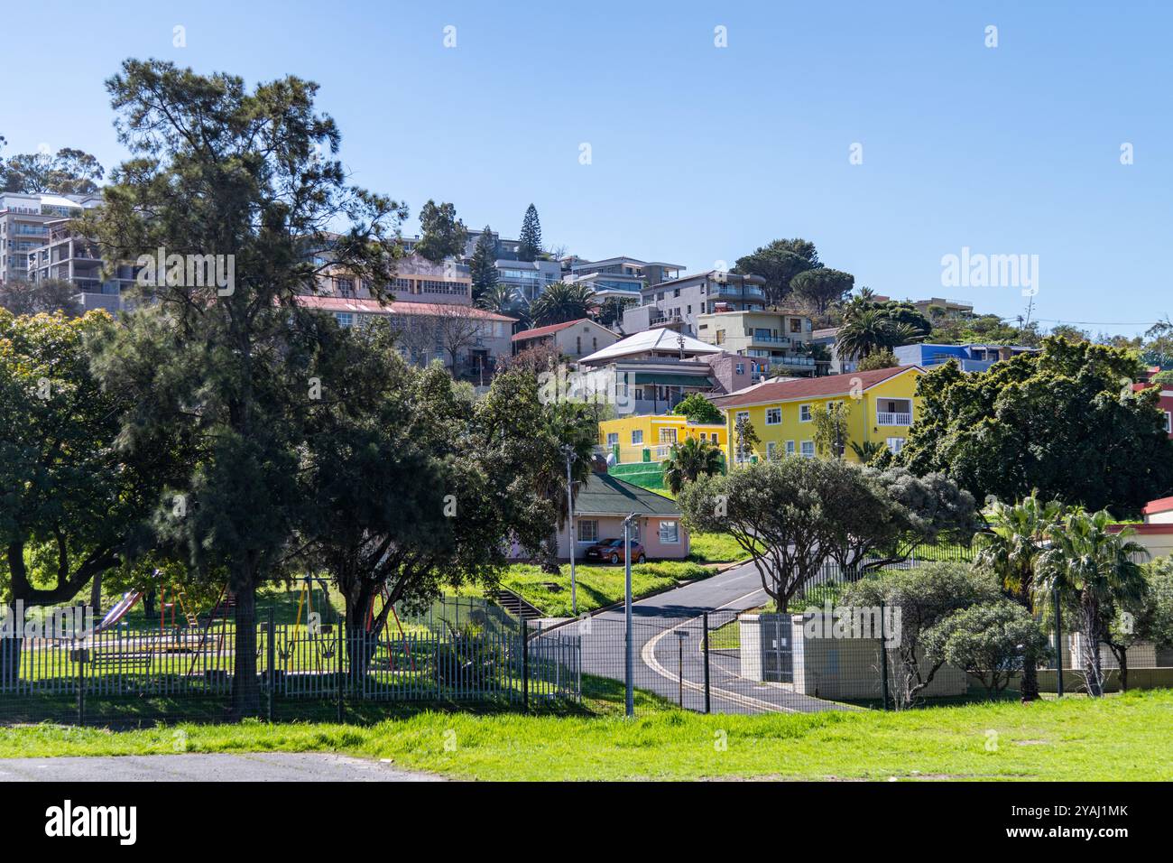 Une vue panoramique du quartier de Bo-Kaap au Cap, Afrique du Sud Banque D'Images