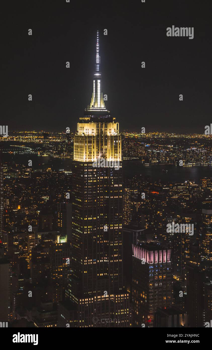 Vue nocturne de l'Empire State à Manhattan, New York Banque D'Images