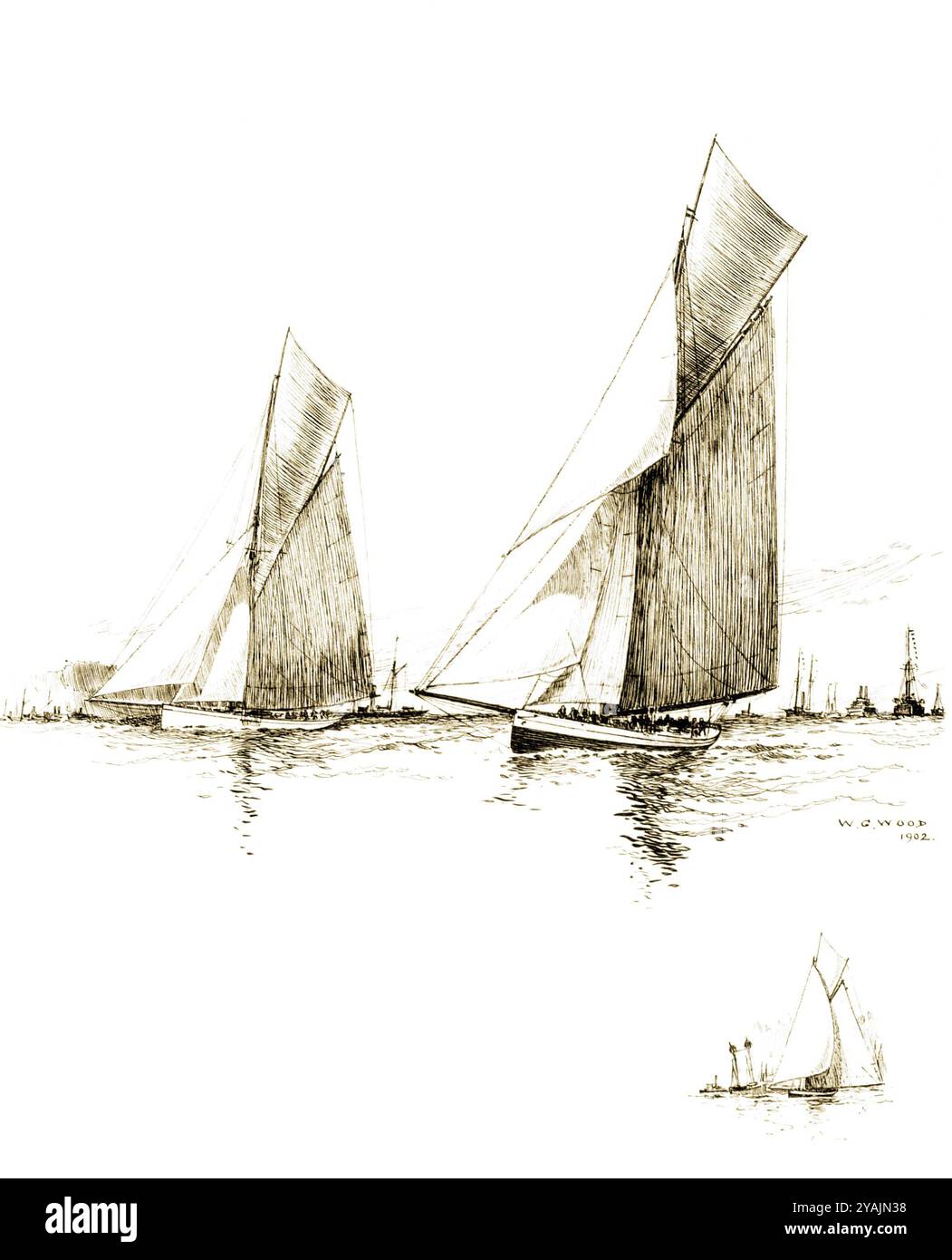 PHOTOS D'ANTAN - géré par PPL PHOTO AGENCY - COPYRIGHT RESERVED1886 America's Cup : le challenger britannique GALATEA (à gauche) et l'américain d Banque D'Images