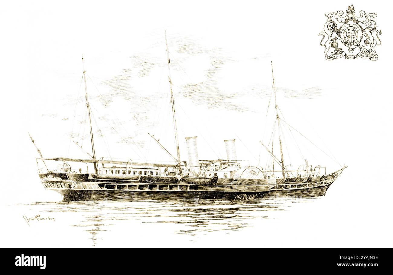 1851 America's Cup Cowes : le yacht royal VICTORIA ET ALBERT à partir duquel la reine Victoria regardait la course autour de l'île de Wight Banque D'Images