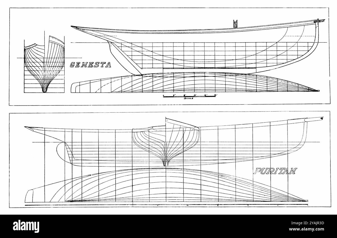 PHOTOS D'ANTAN - géré par PPL PHOTO AGENCY Circa 1885 AmericaÕs Cup : le plan des lignes du yacht britannique AmericaÕs Cup Challenge GENESTA (a Banque D'Images