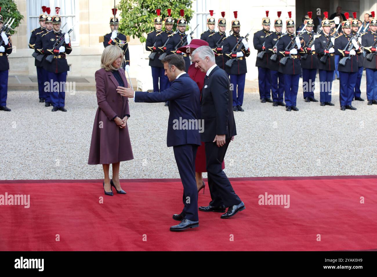 Paris, France le 14 octobre 2024, visite d'Etat de leurs majestés le roi et la reine des Belges en France, Philippe de Belgique, Mathilde d'Udekem d'Acoz, Brigitte Macron, Emmanuel Macron . François Loock/Alamy Live News Banque D'Images