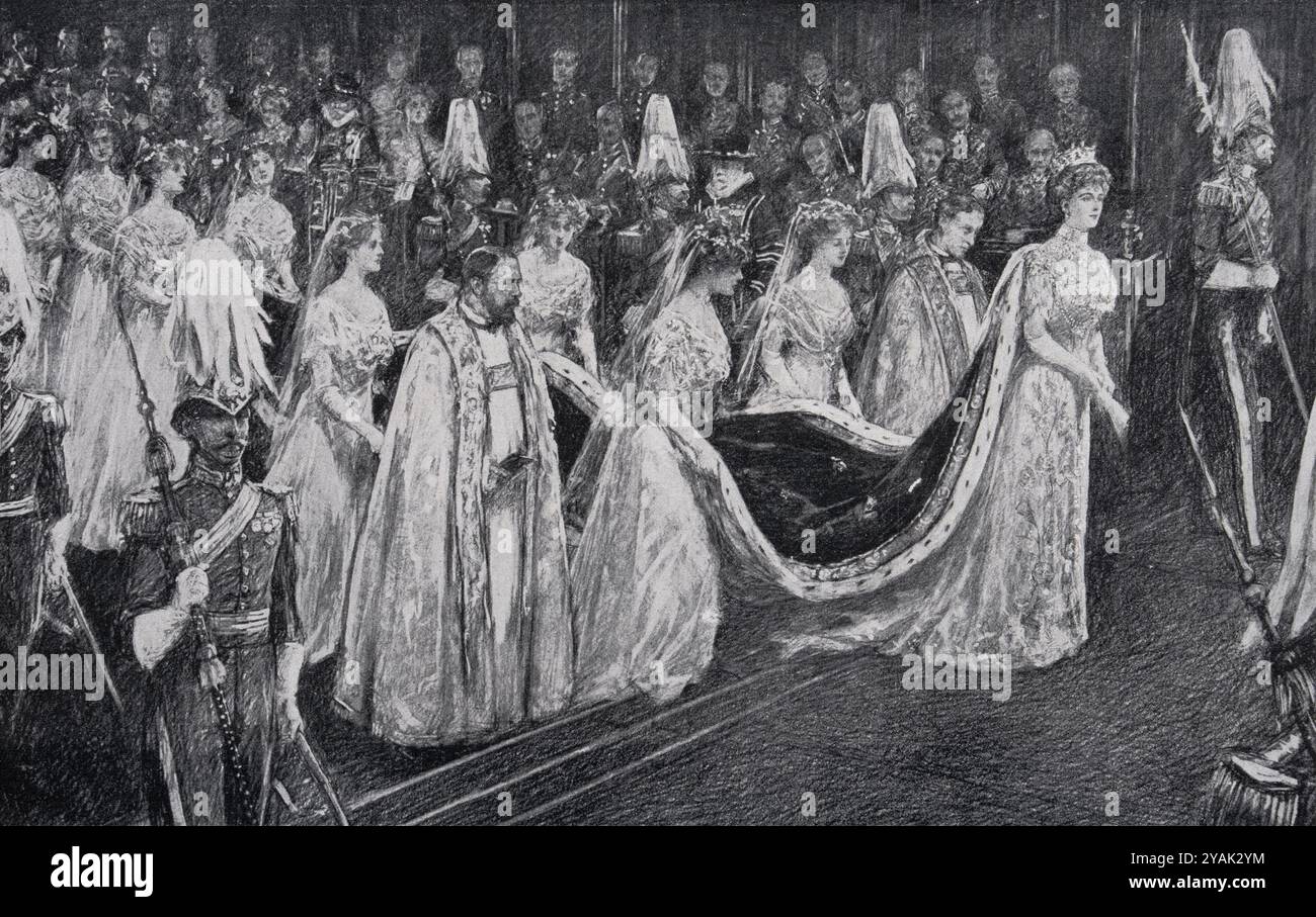 Couronnement du roi George V. la procession royale. La reine Marie entre dans la nef de Westminster. Londres. 1911 Banque D'Images