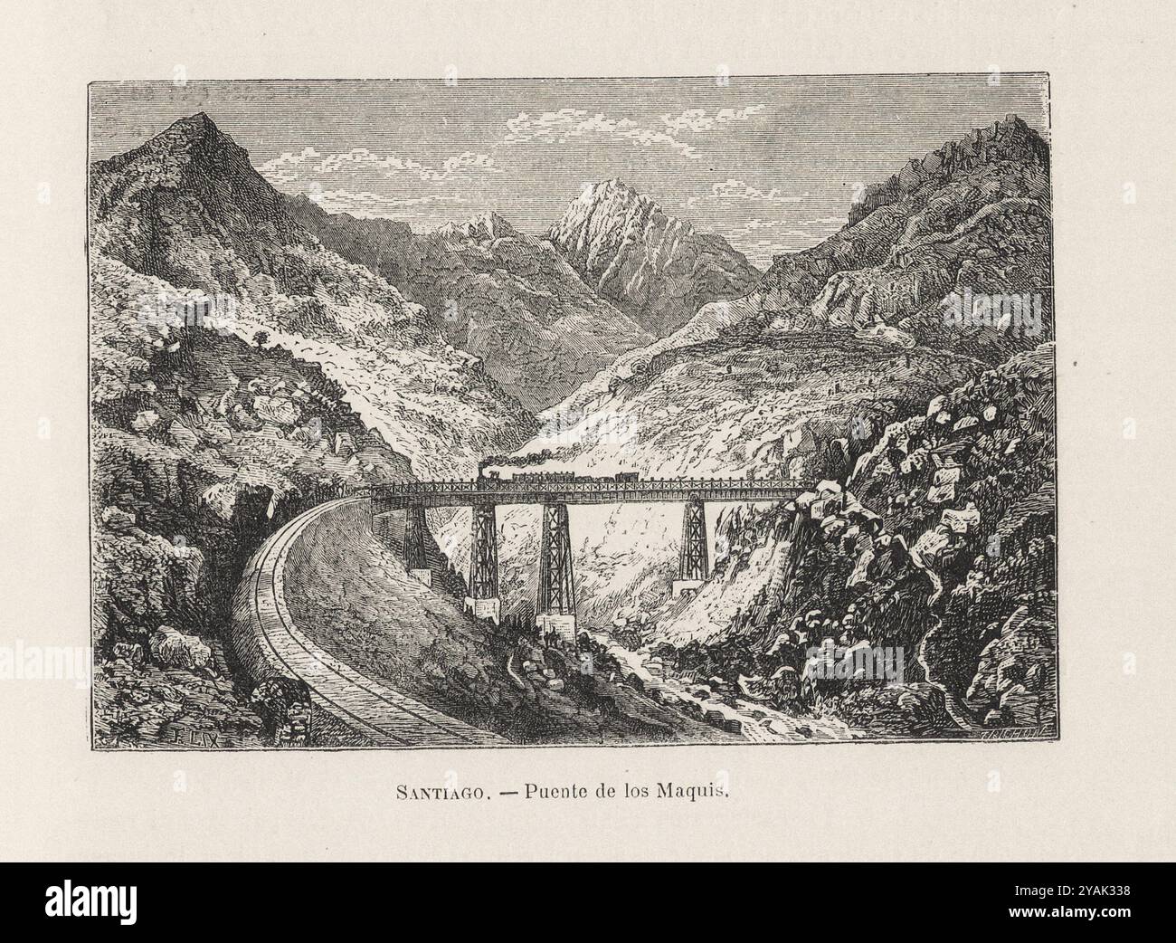 Santiago du Chili du XIXe siècle. Pont Maquis. Chili. 1872 Banque D'Images