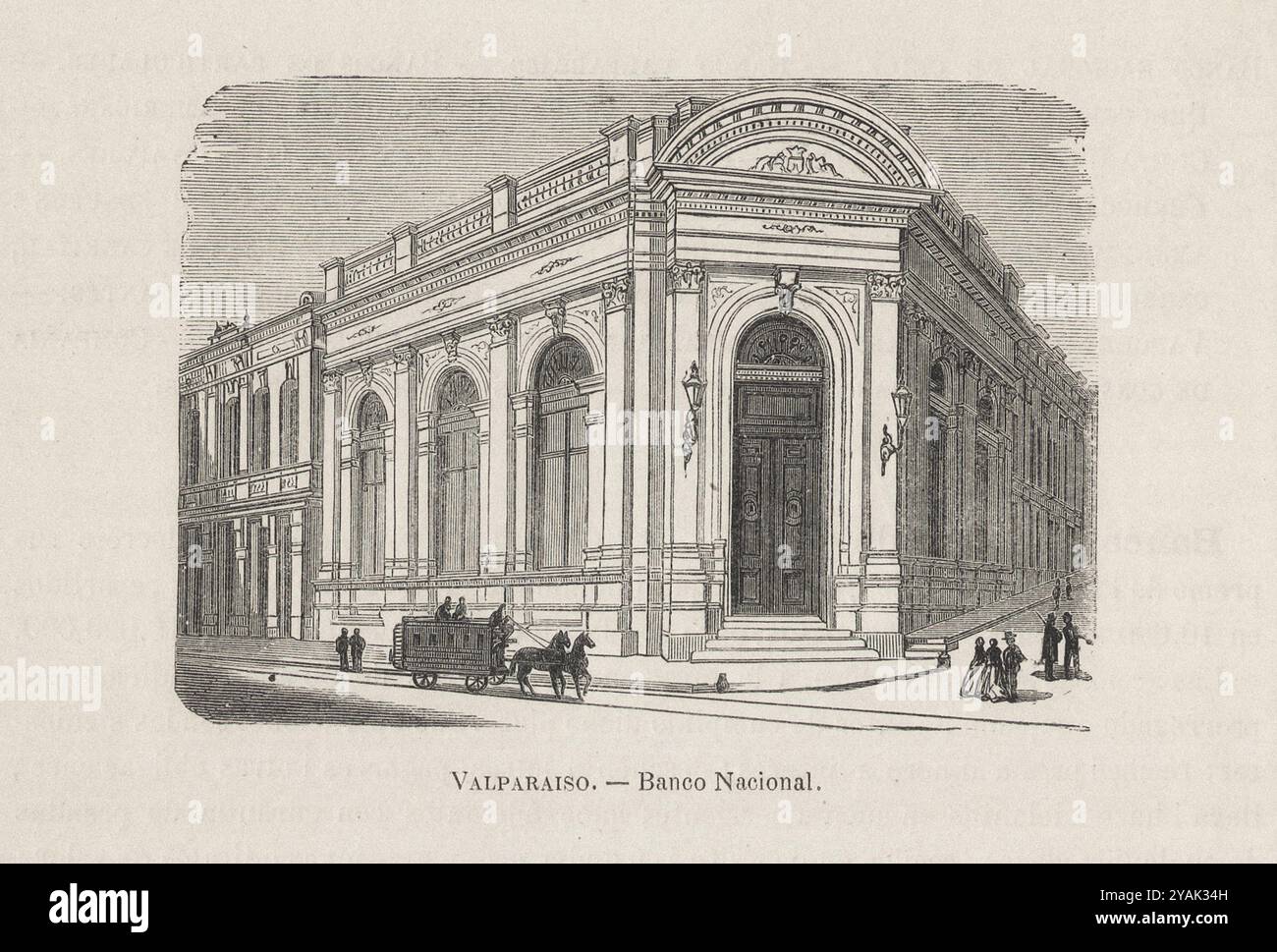 Valparaiso du XIXe siècle. Illustration vintage de la Banque nationale du Chili. Chili. 1872 Banque D'Images