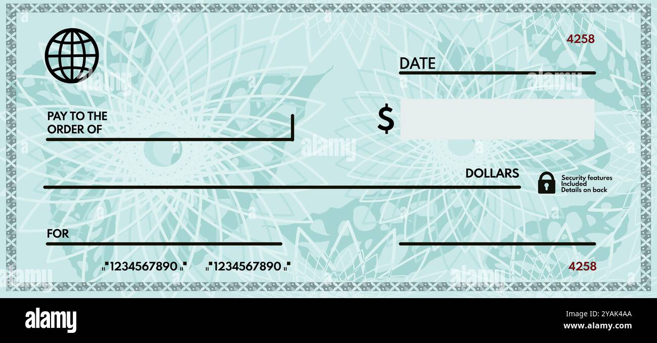 Chèque bancaire vierge, chèque à écrire - Illustration de Vecteur