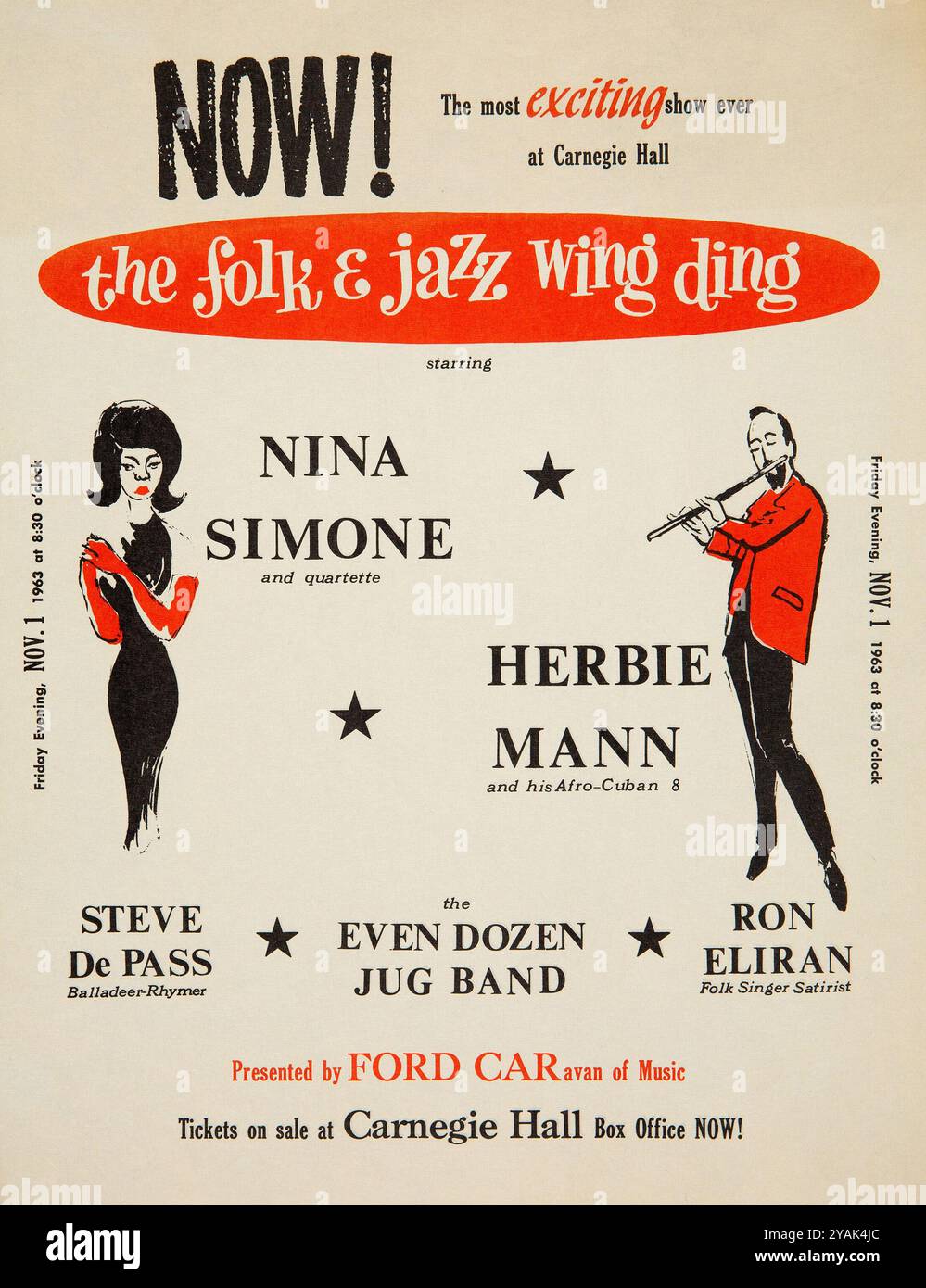 Nina Simone, Herbie Mann 1963 Carnegie Hall, New York concert Handbill - flyer Banque D'Images