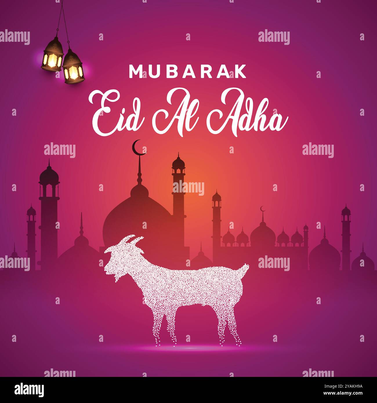 Eid ul Adha Purple gradient Banner Mosquée et chèvre de conception unique, art vectoriel Illustration de Vecteur